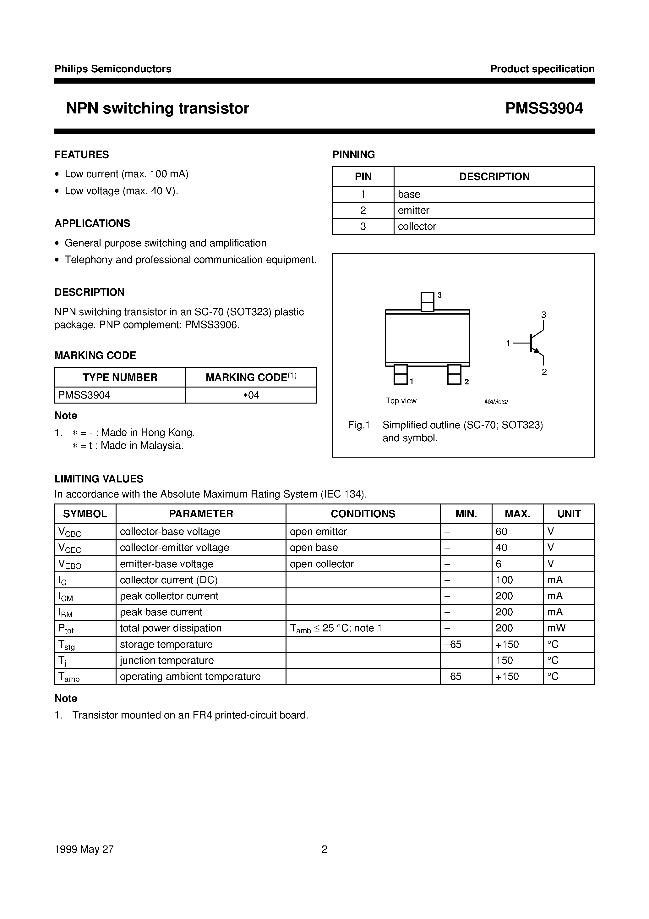 Datasheet PMSS3904 - NPN switching transistor page 2