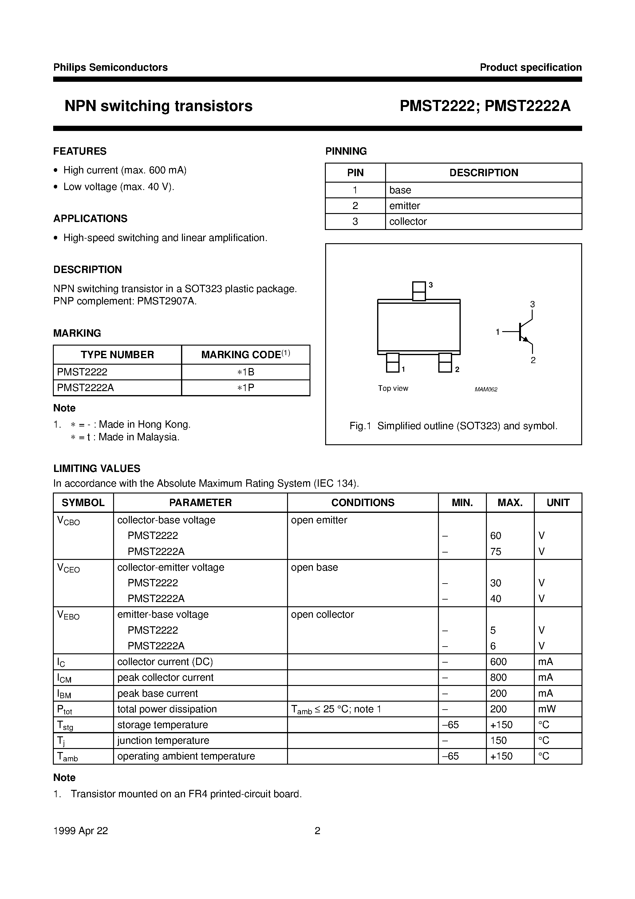 Datasheet PMST2222A - NPN switching transistors page 2