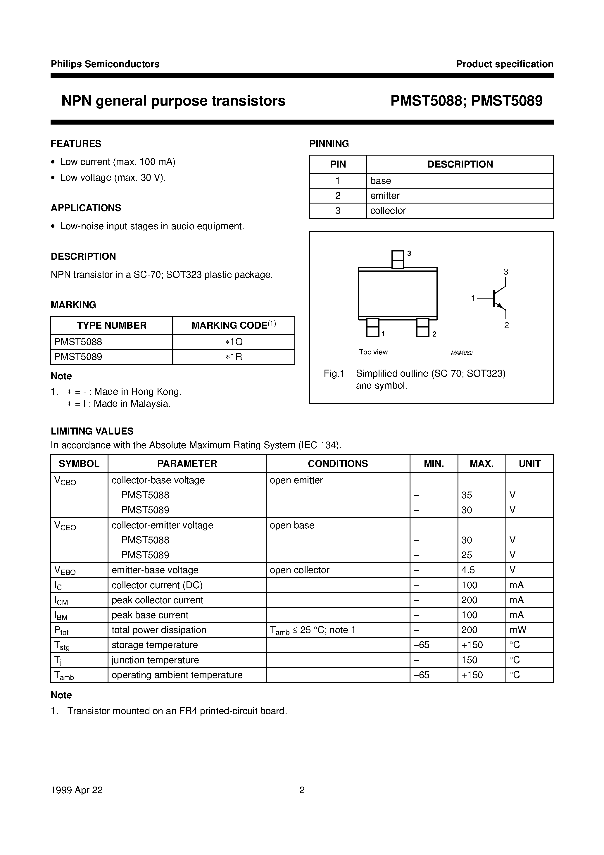 Datasheet PMST5089 - NPN general purpose transistors page 2