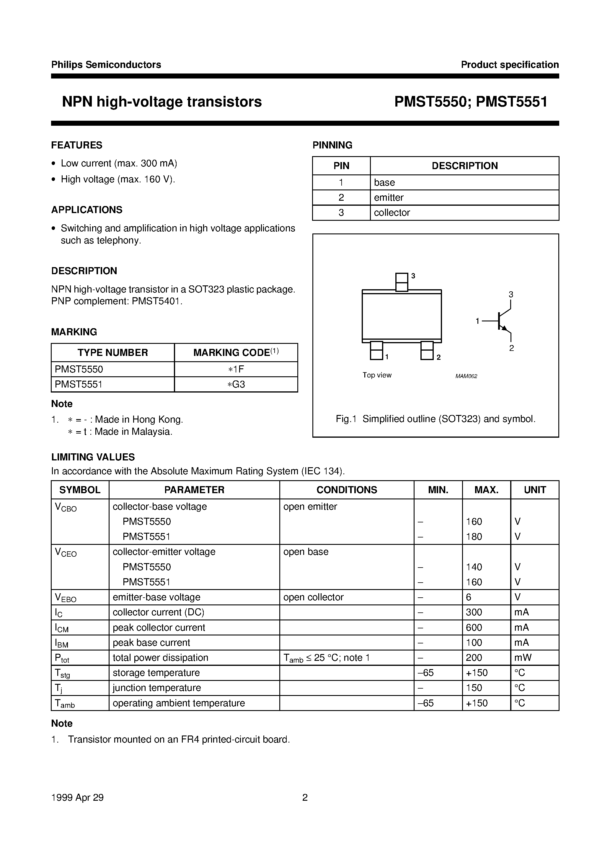 Datasheet PMST5550 - NPN high-voltage transistors page 2