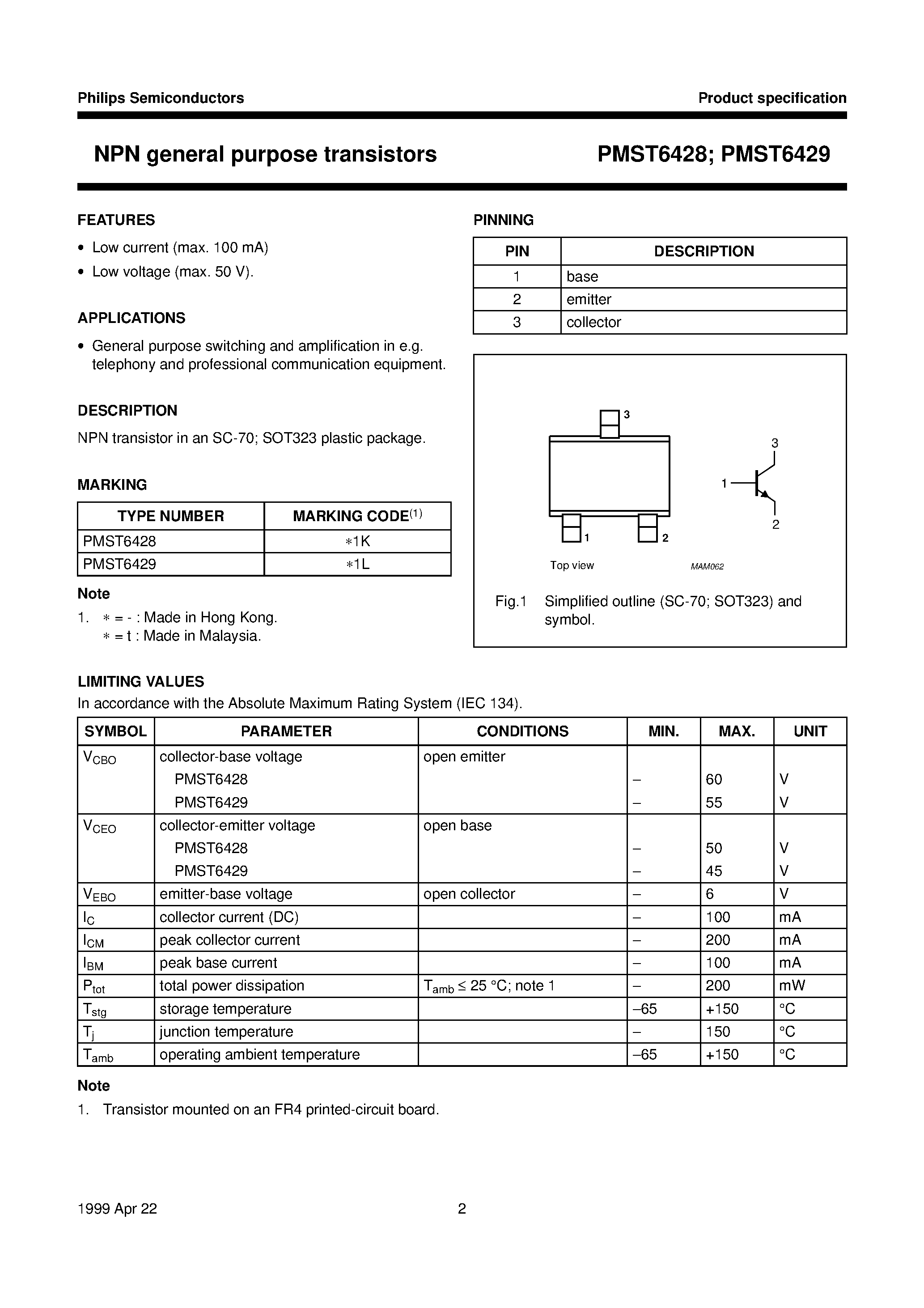 Datasheet PMST6429 - NPN general purpose transistors page 2
