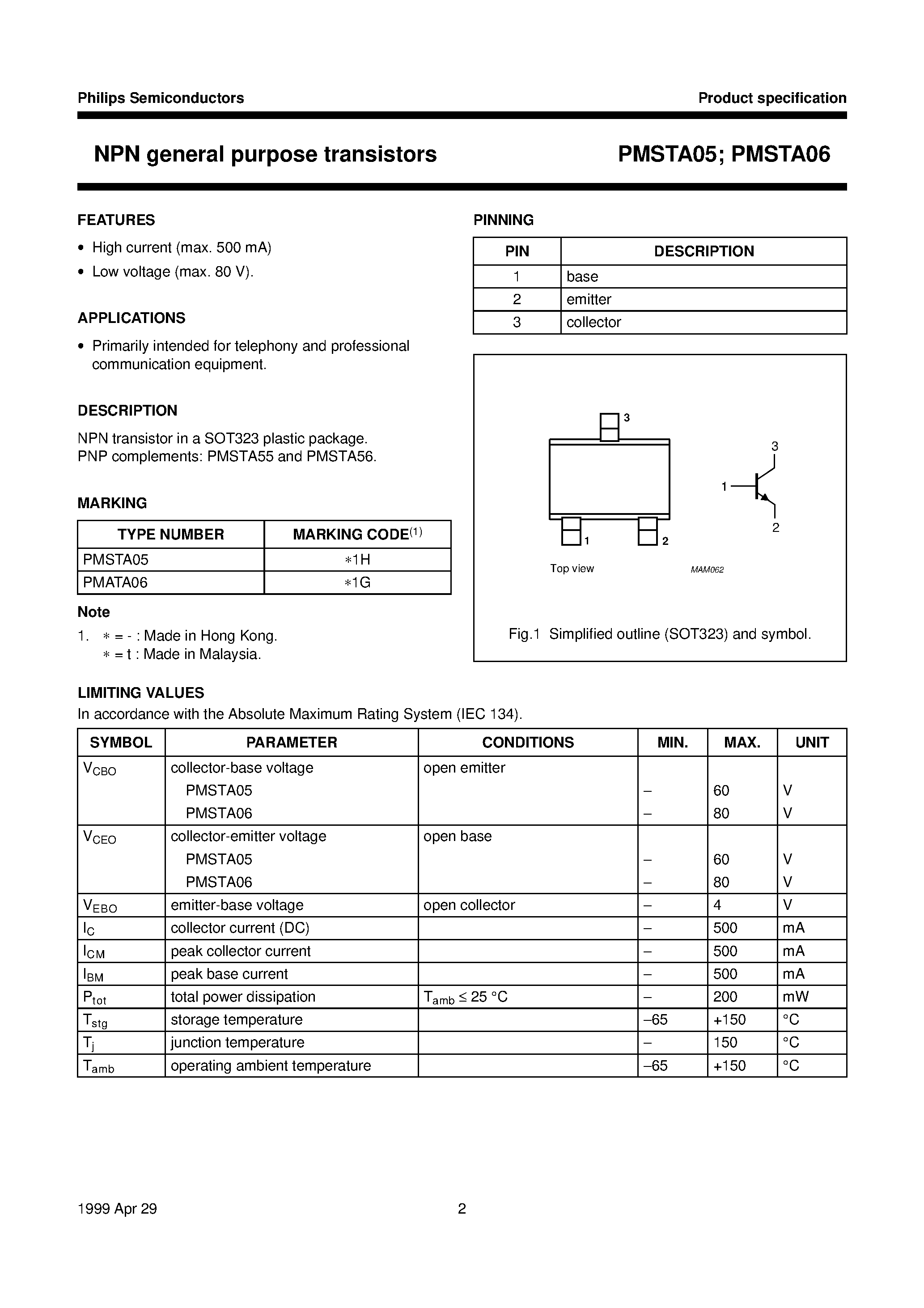 Datasheet PMSTA06 - NPN general purpose transistors page 2