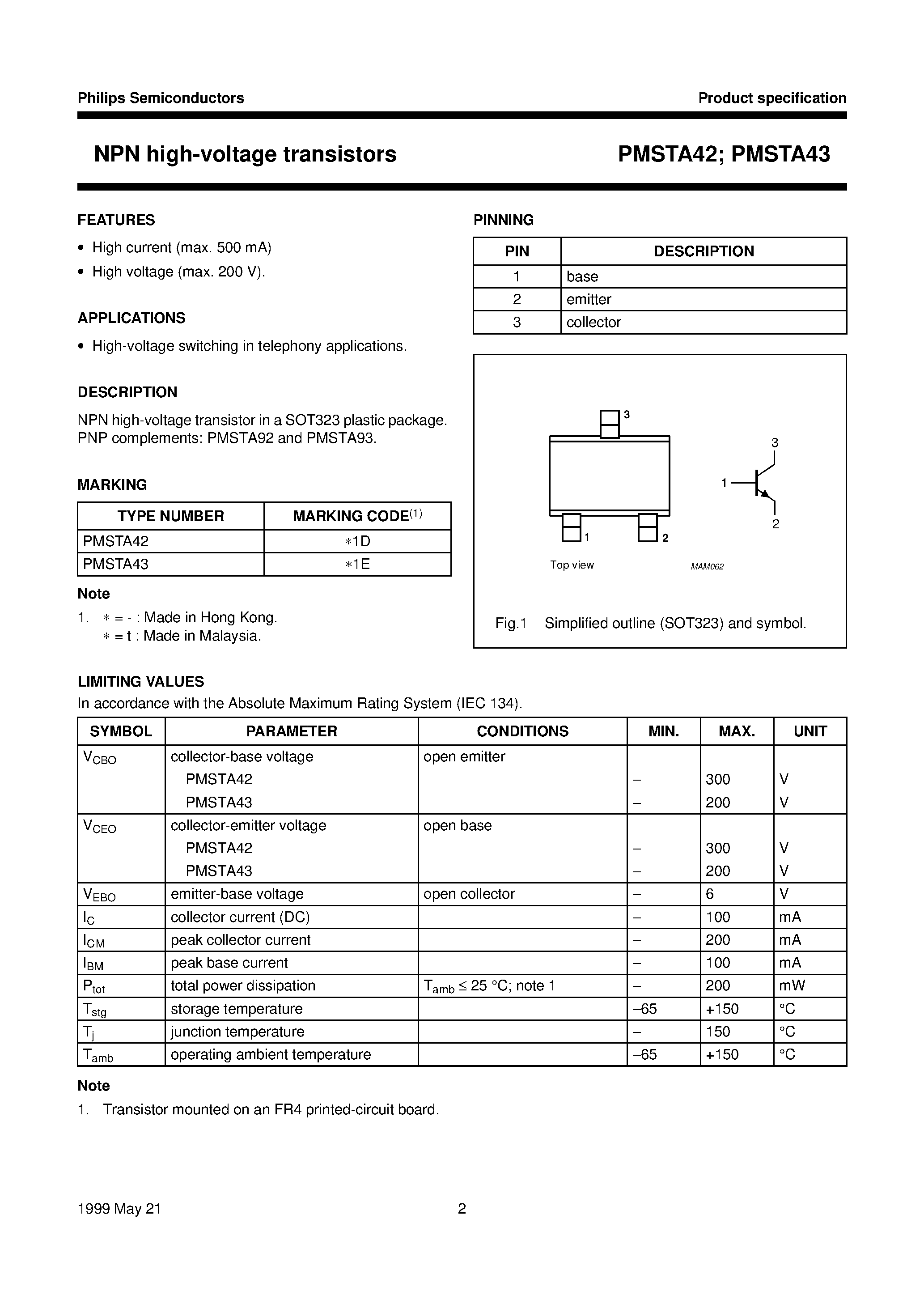 Datasheet PMSTA42 - NPN high-voltage transistors page 2