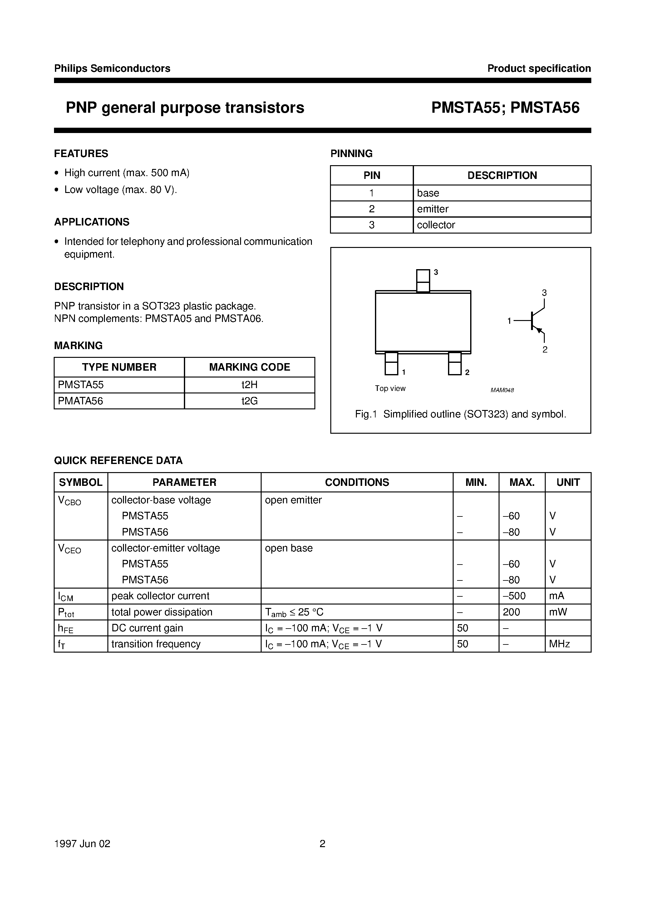 Datasheet PMSTA55 - PNP general purpose transistors page 2