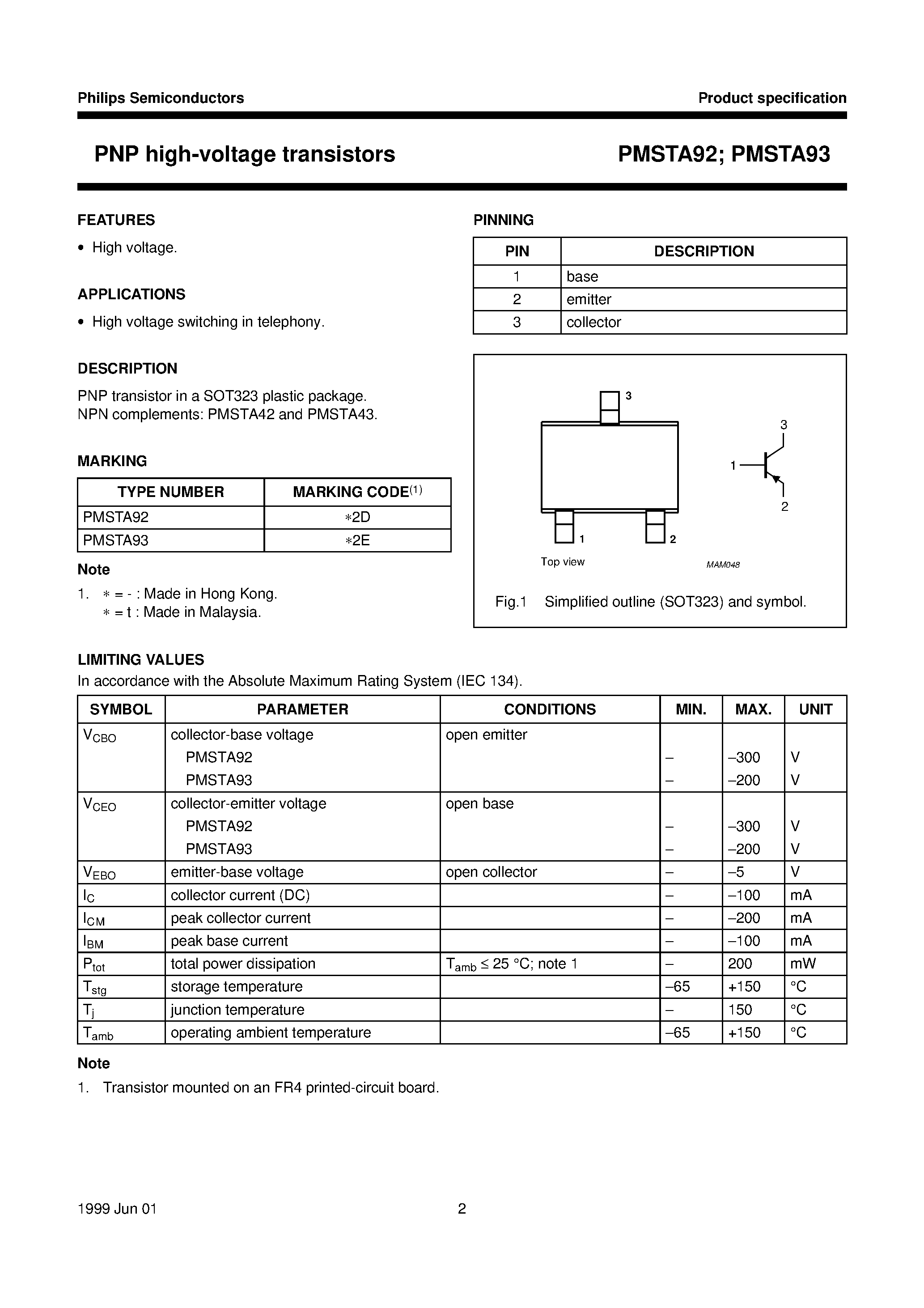 Datasheet PMSTA93 - PNP high-voltage transistors page 2