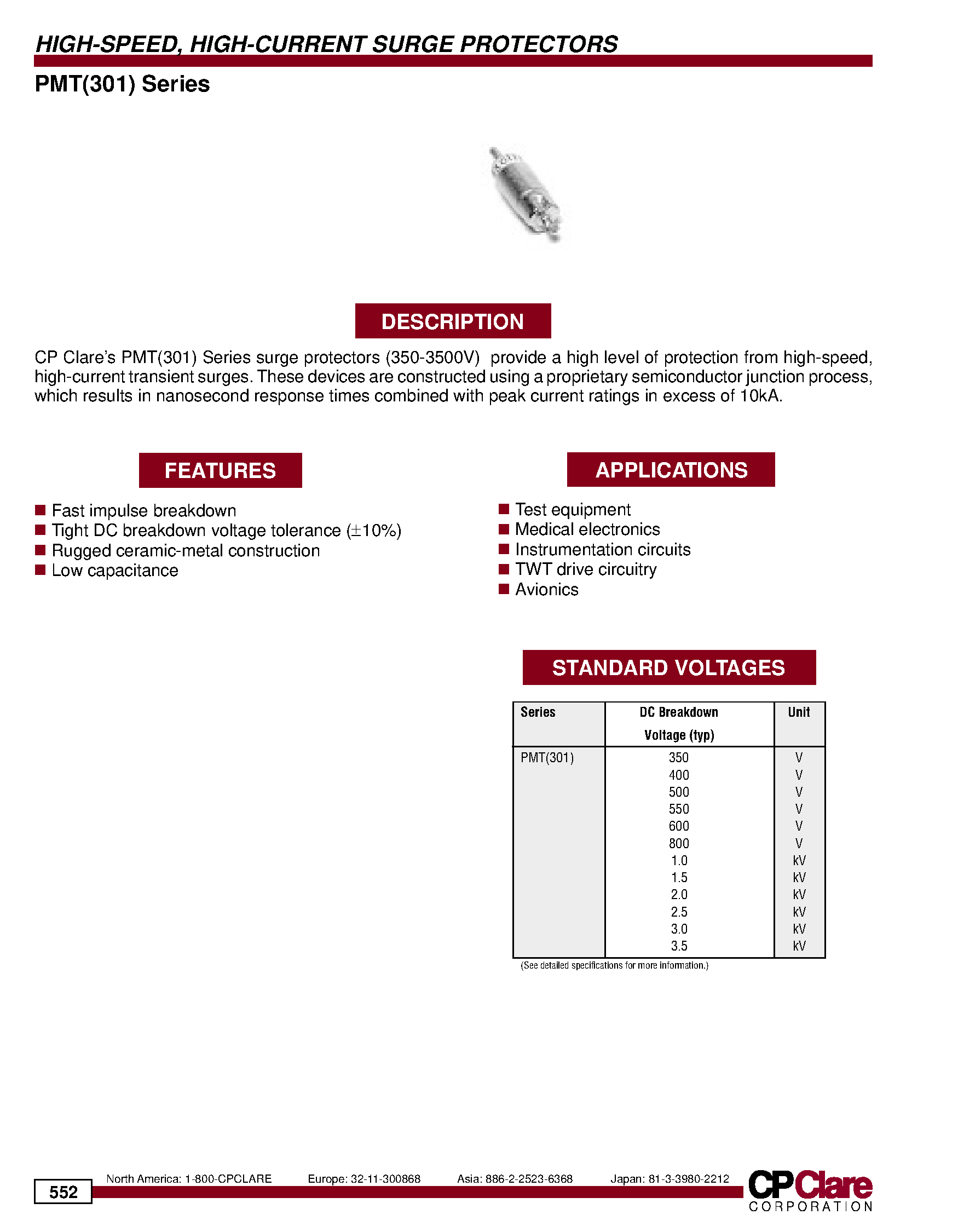 Datasheet PMT3012.5 - HIGH-SPEED / HIGH-CURRENT SURGE PROTECTORS page 1