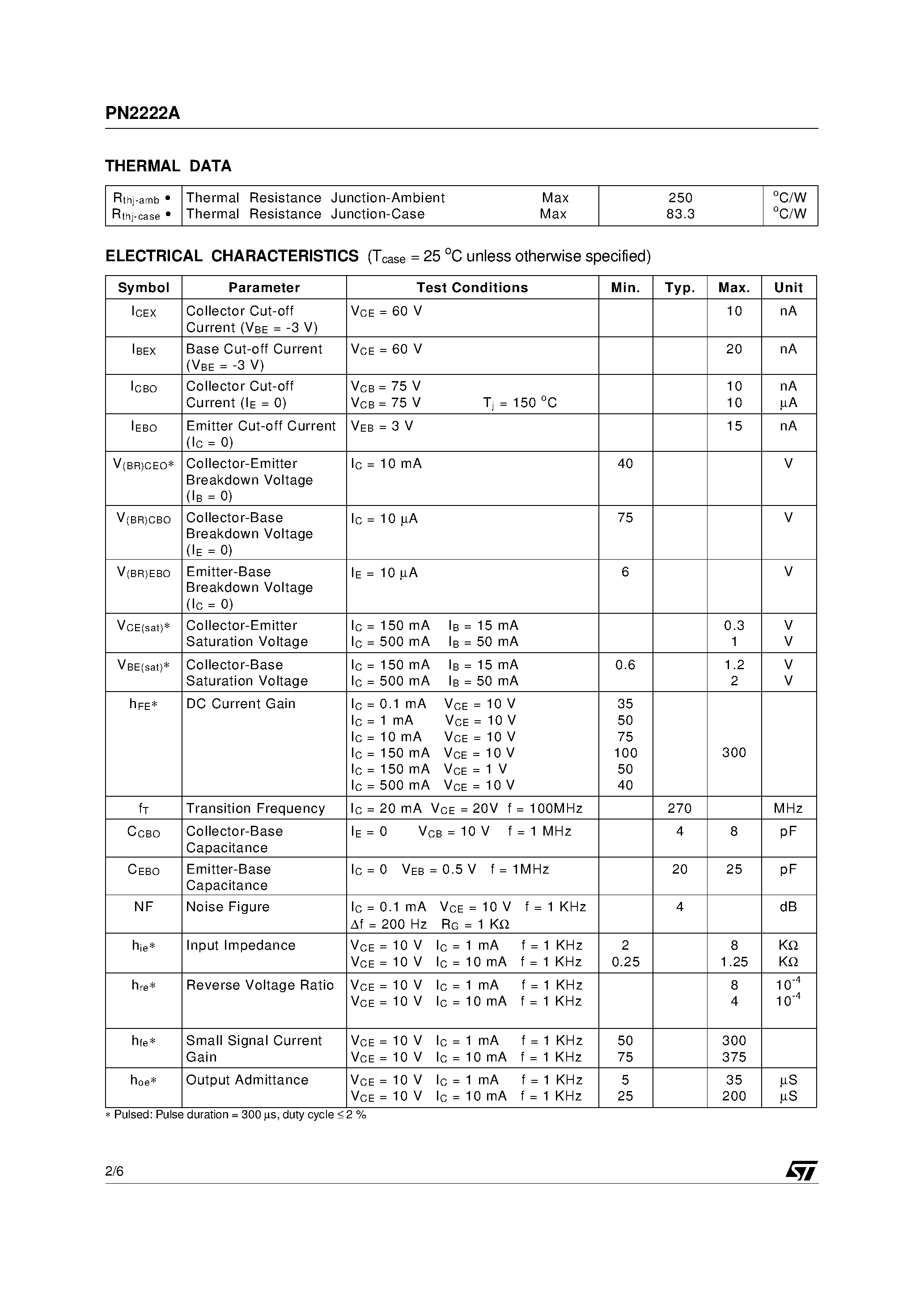 Даташит PN2222A - SMALL SIGNAL NPN TRANSISTOR страница 2