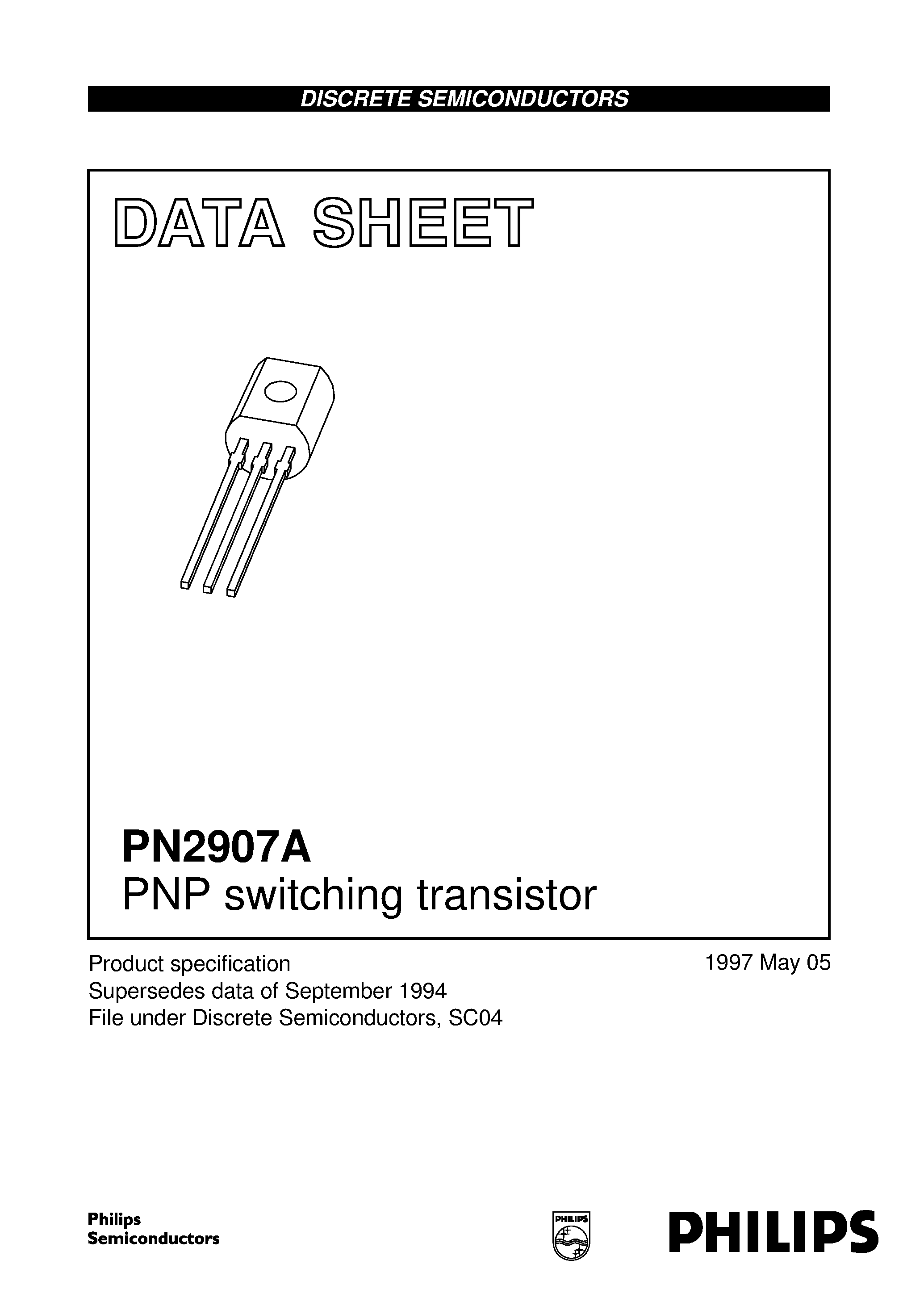 Datasheet PN2907A page 1 Datasheet PN2907A - PNP switching transistor page 1