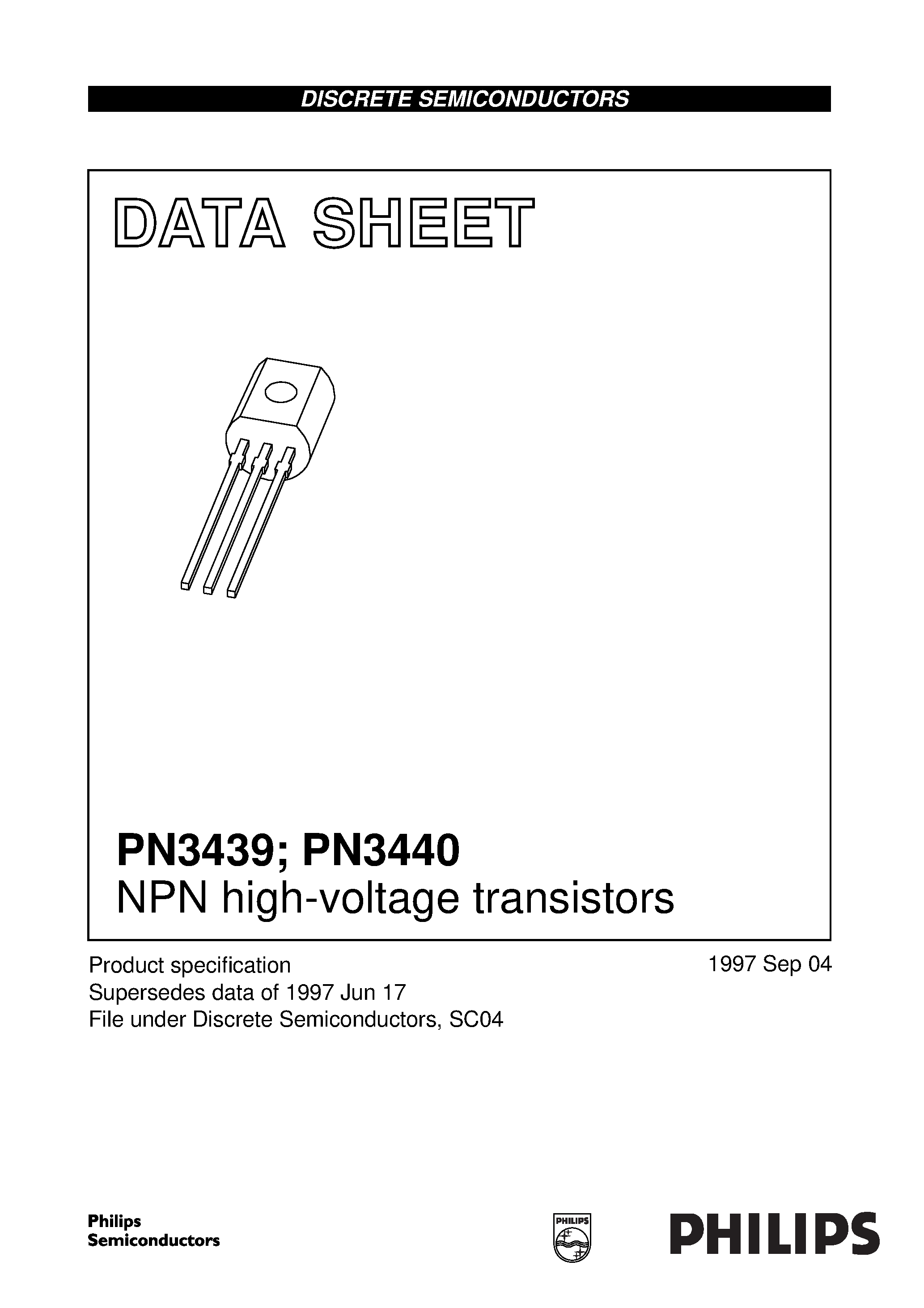 Datasheet PN3439 - NPN high-voltage transistors page 1