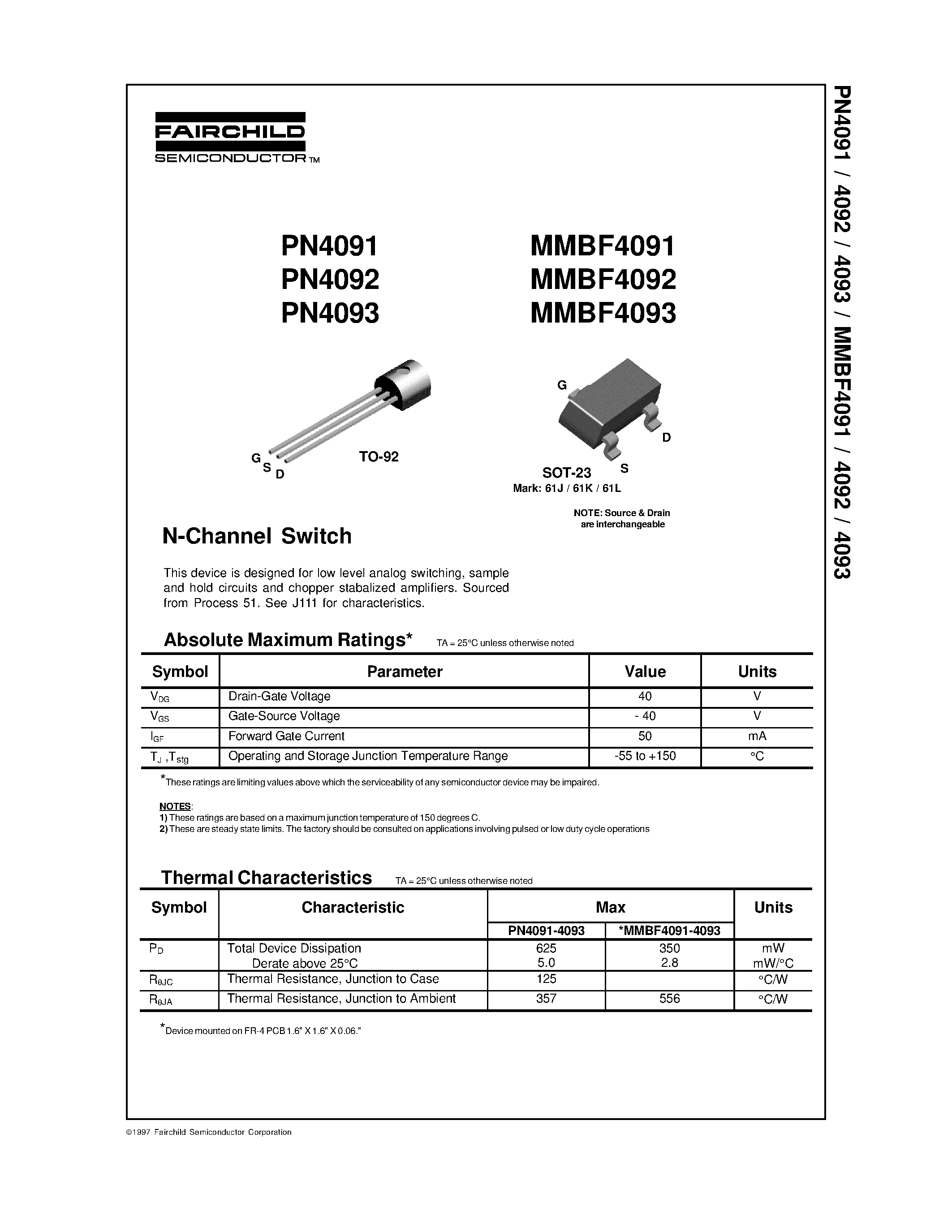 Datasheet PN4092 - N-Channel Switch page 1