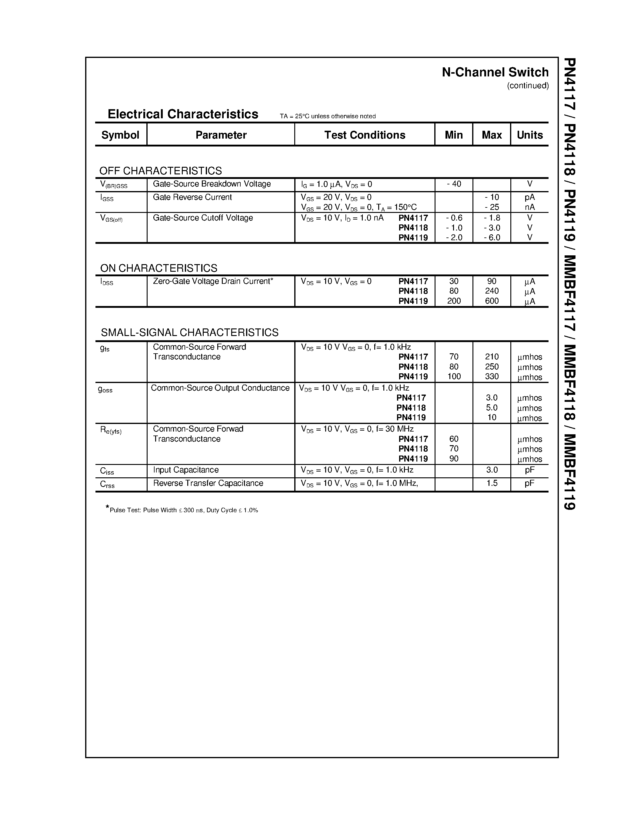 Datasheet PN4117 - N-Channel Switch page 2