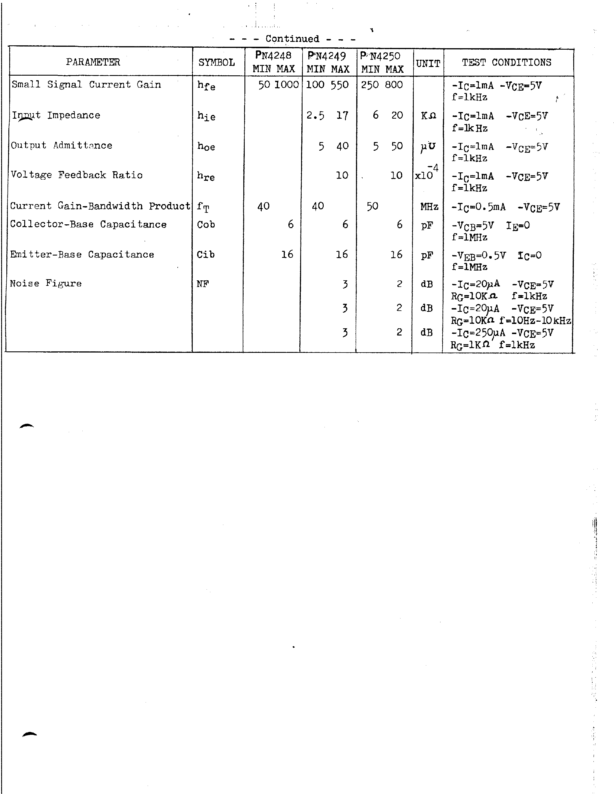 Datasheet PN4250 - PNP SILICON AF LOW NOISE AMALL SIGNAL TRANSISTORS page 2
