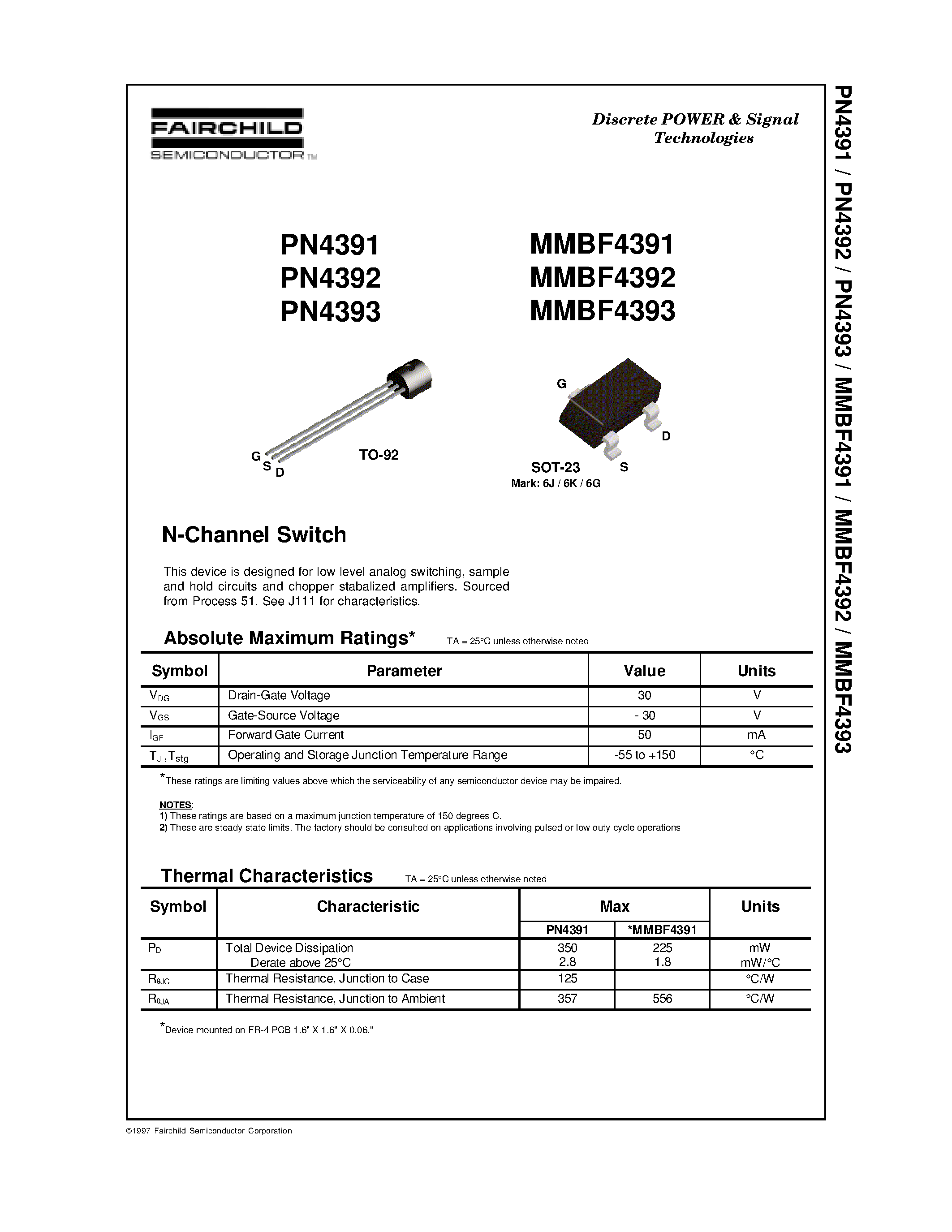 Datasheet PN4391 - N-Channel Switch page 1