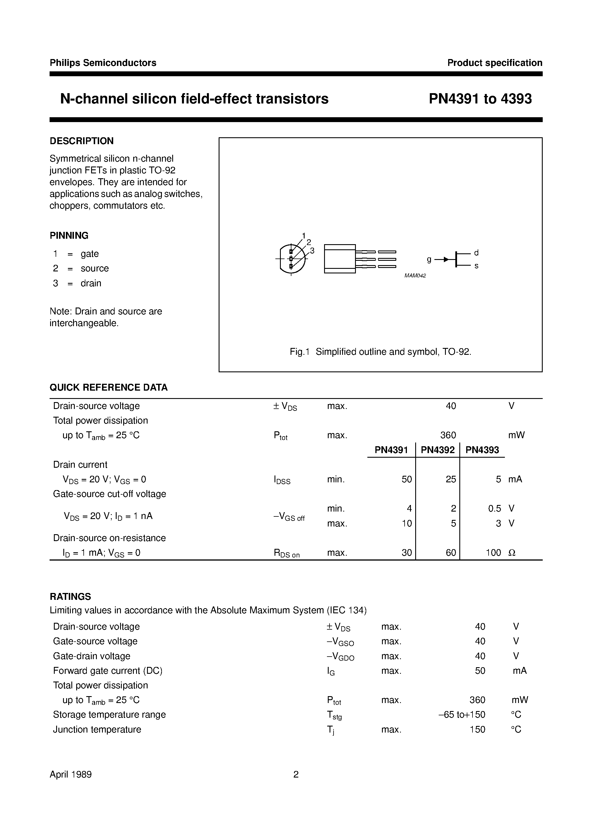 Datasheet PN4393 - N-channel silicon field-effect transistors page 2