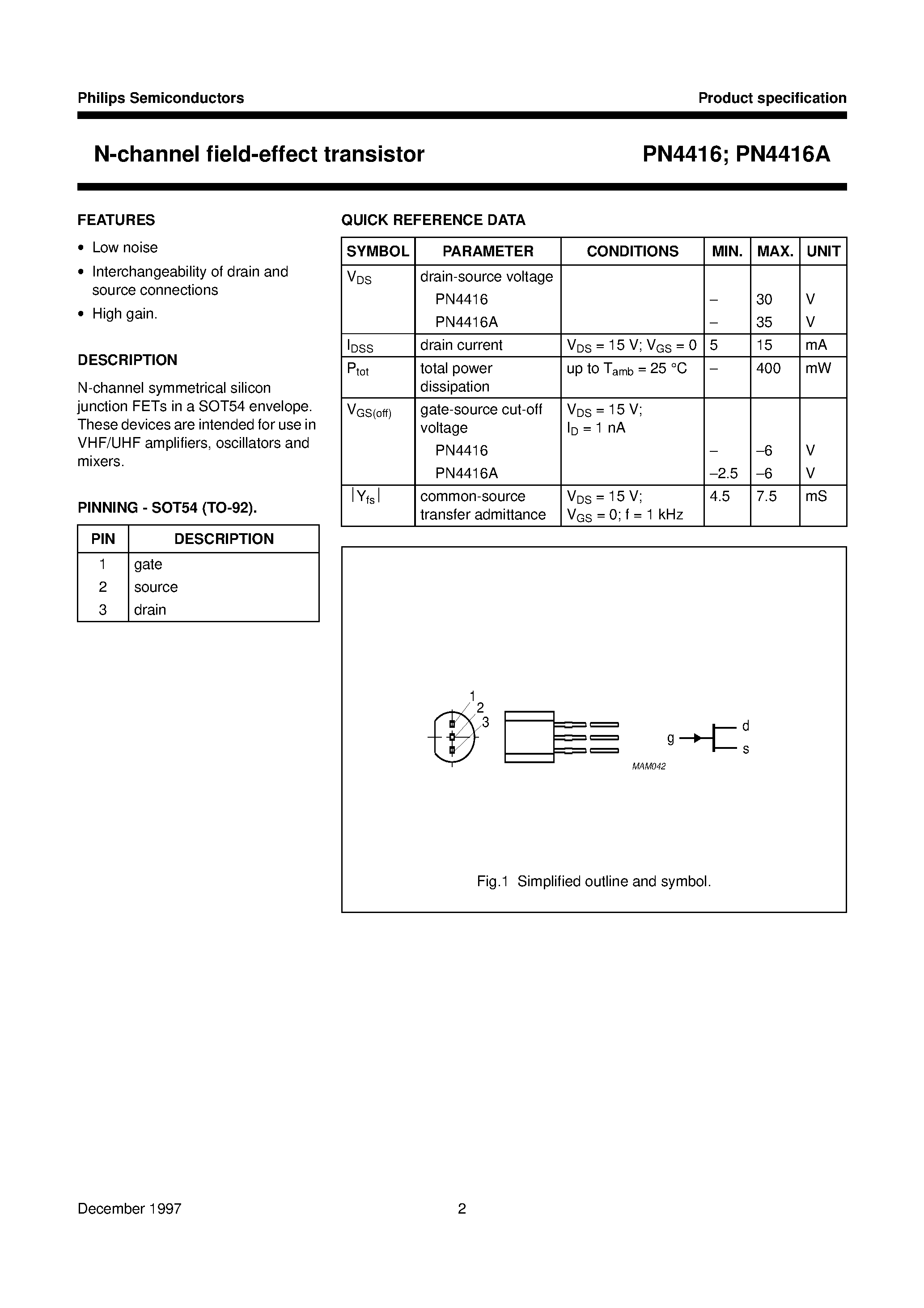 Datasheet PN4416 - N-channel field-effect transistor page 2