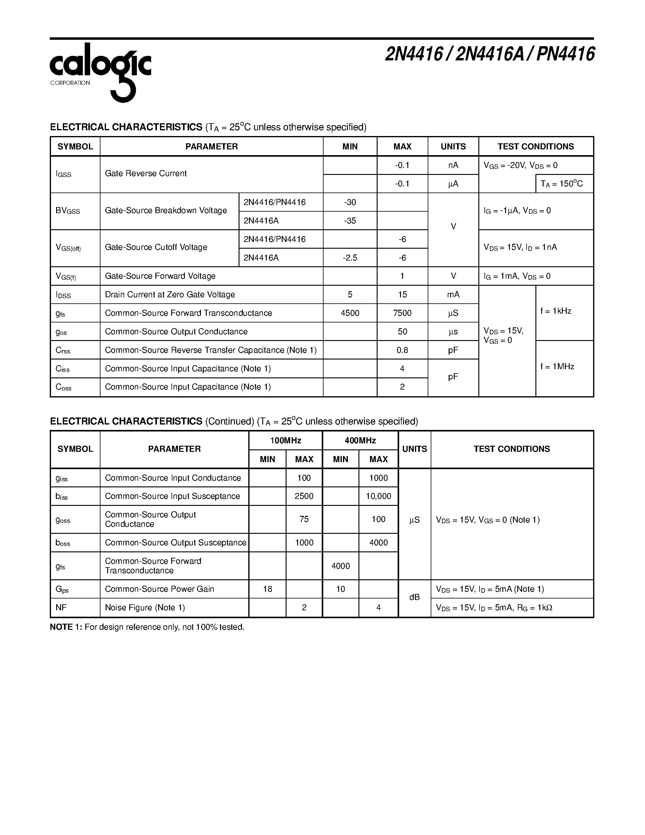 Datasheet PN4416 - N-Channel JFET High Frequency Amplifier page 2