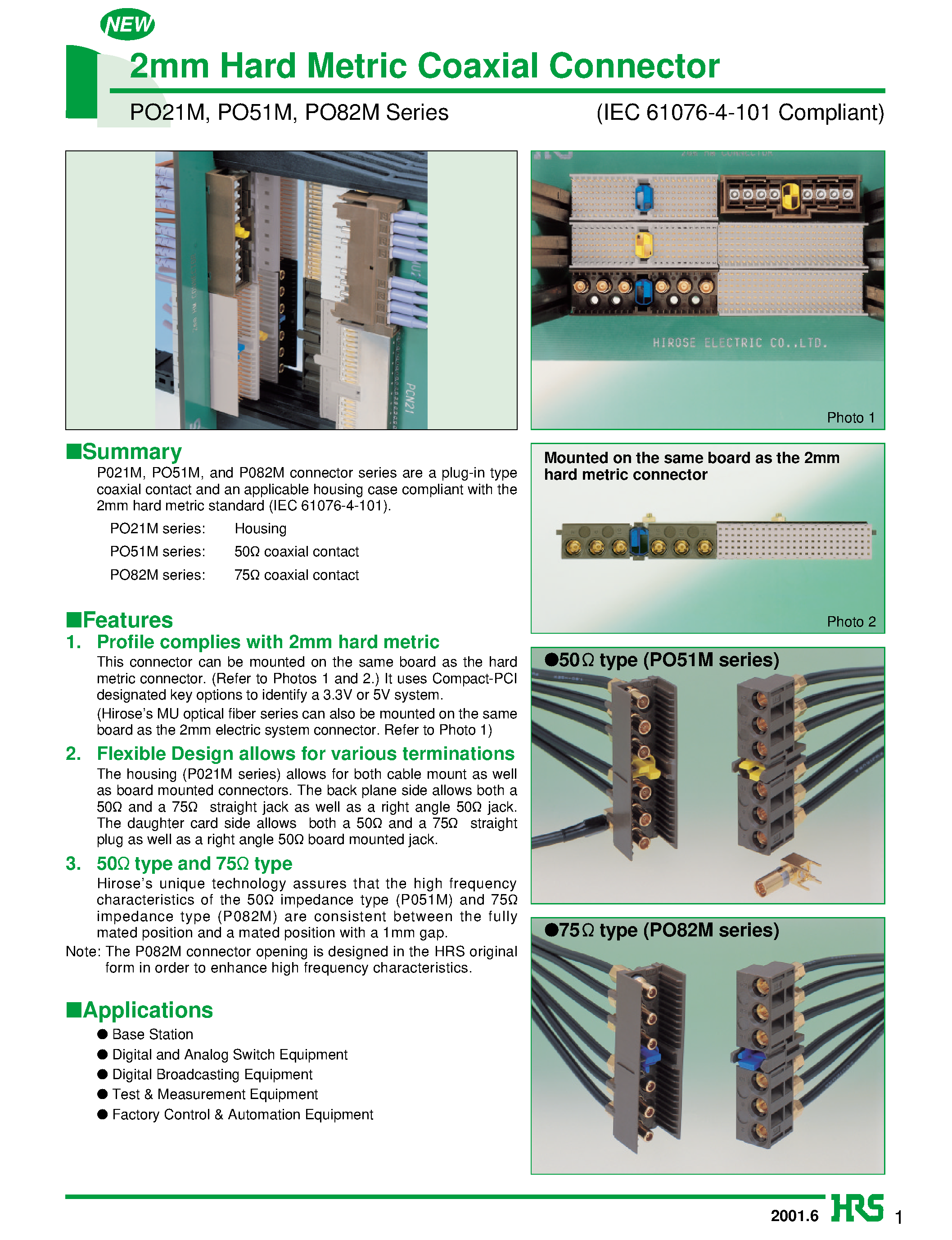 Datasheet PO51M-P-1.5 - 2mm Hard Metric Coaxial Connector page 1