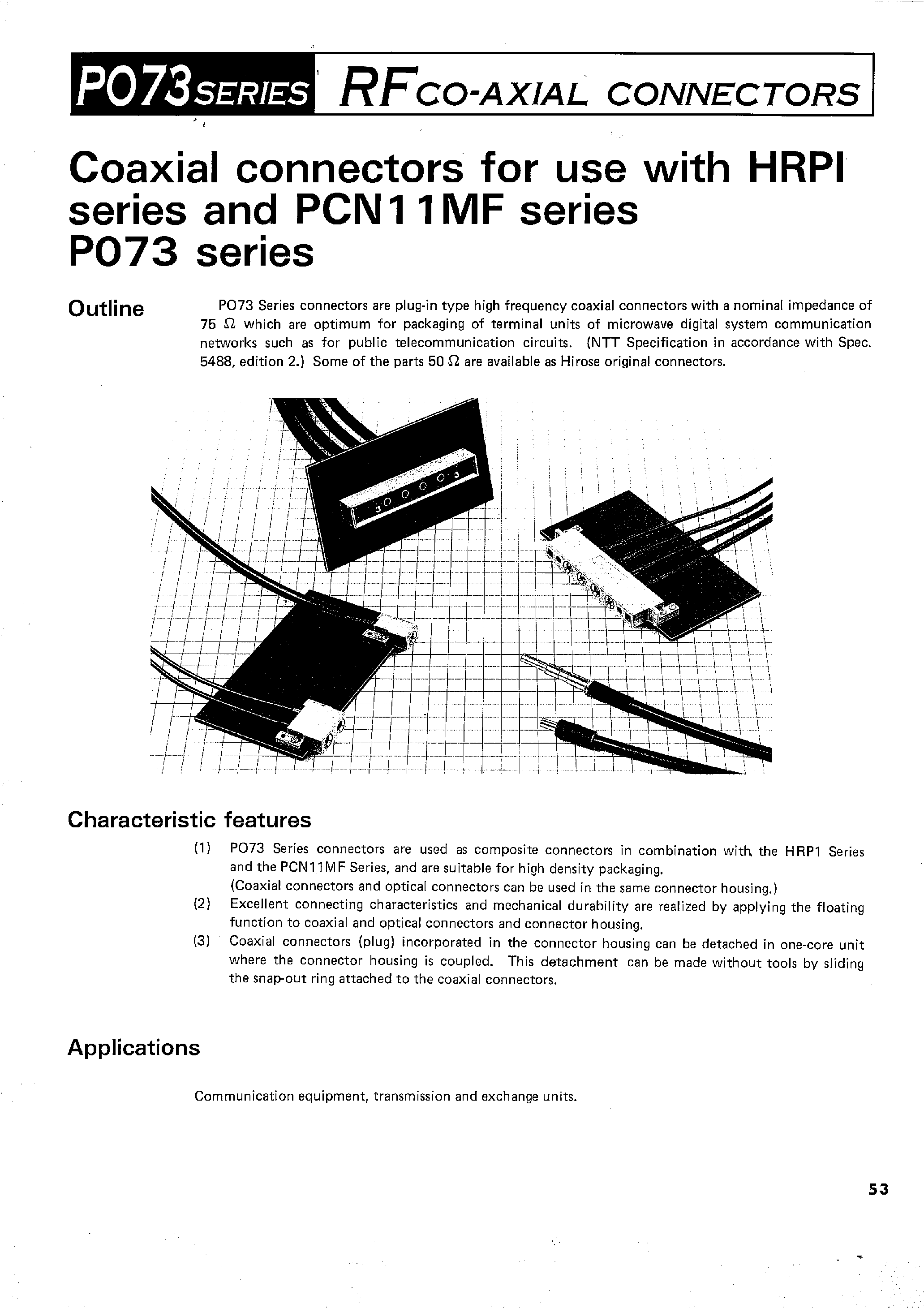 Даташит PO73-P-3CT - RFCO-AXIAL CONNECTORS(COAXIAL CONNECTORS for use with HRPI) страница 1