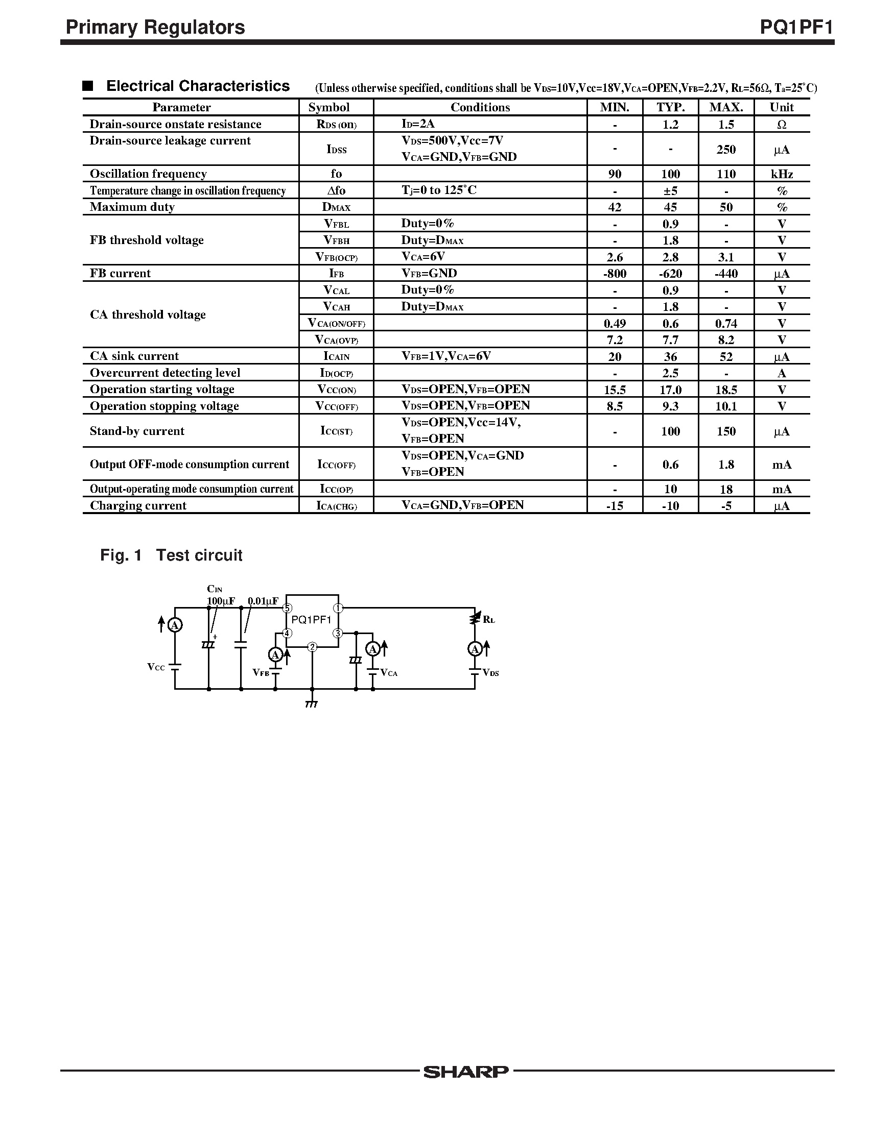 Datasheet PQ1PF1 - Primary Regulator for Switching Power Supply (50W Class) page 2