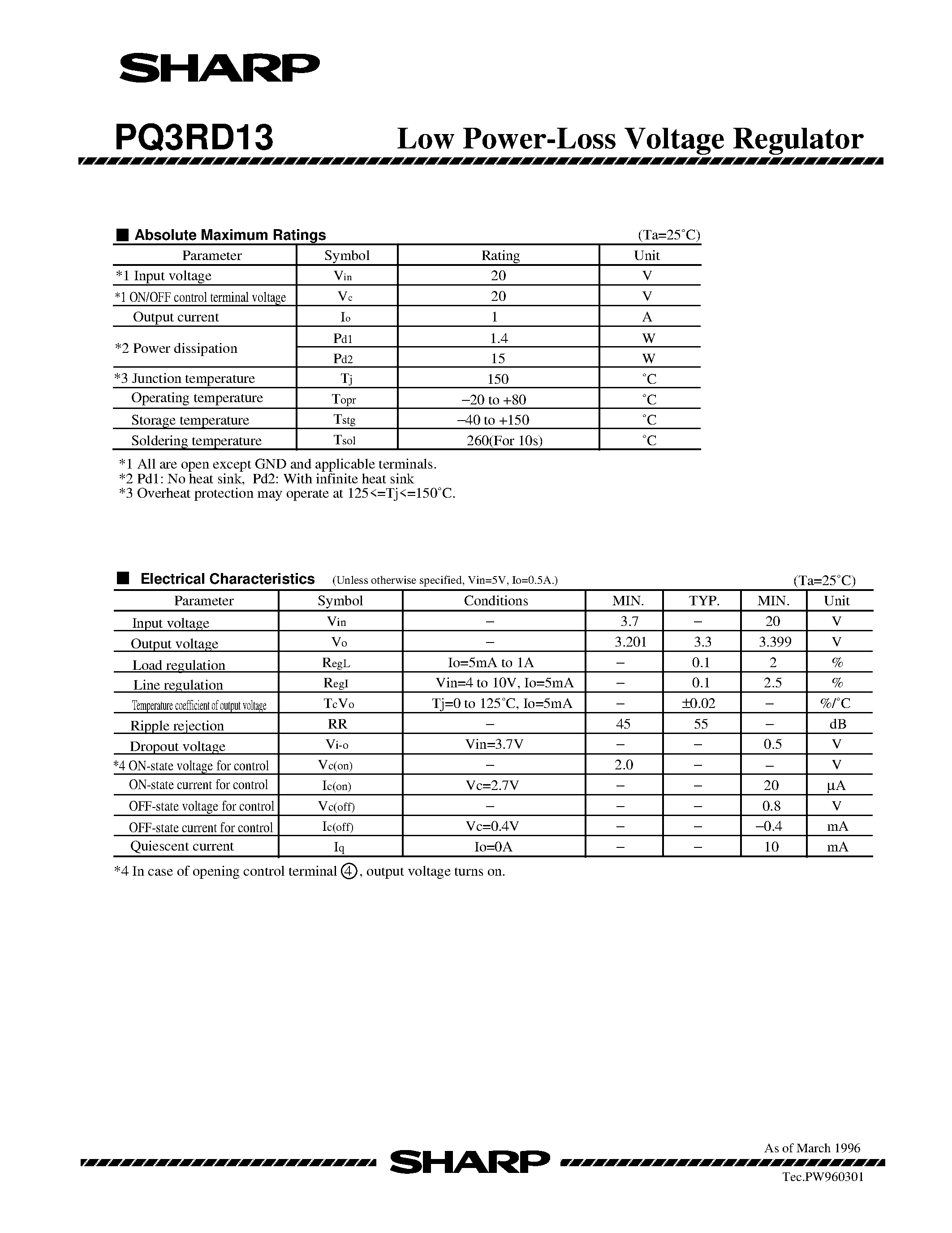 Datasheet PQ3RD13 - 3.3V Output / High Cost Performance Low Power-Loss Voltage Regulator page 2