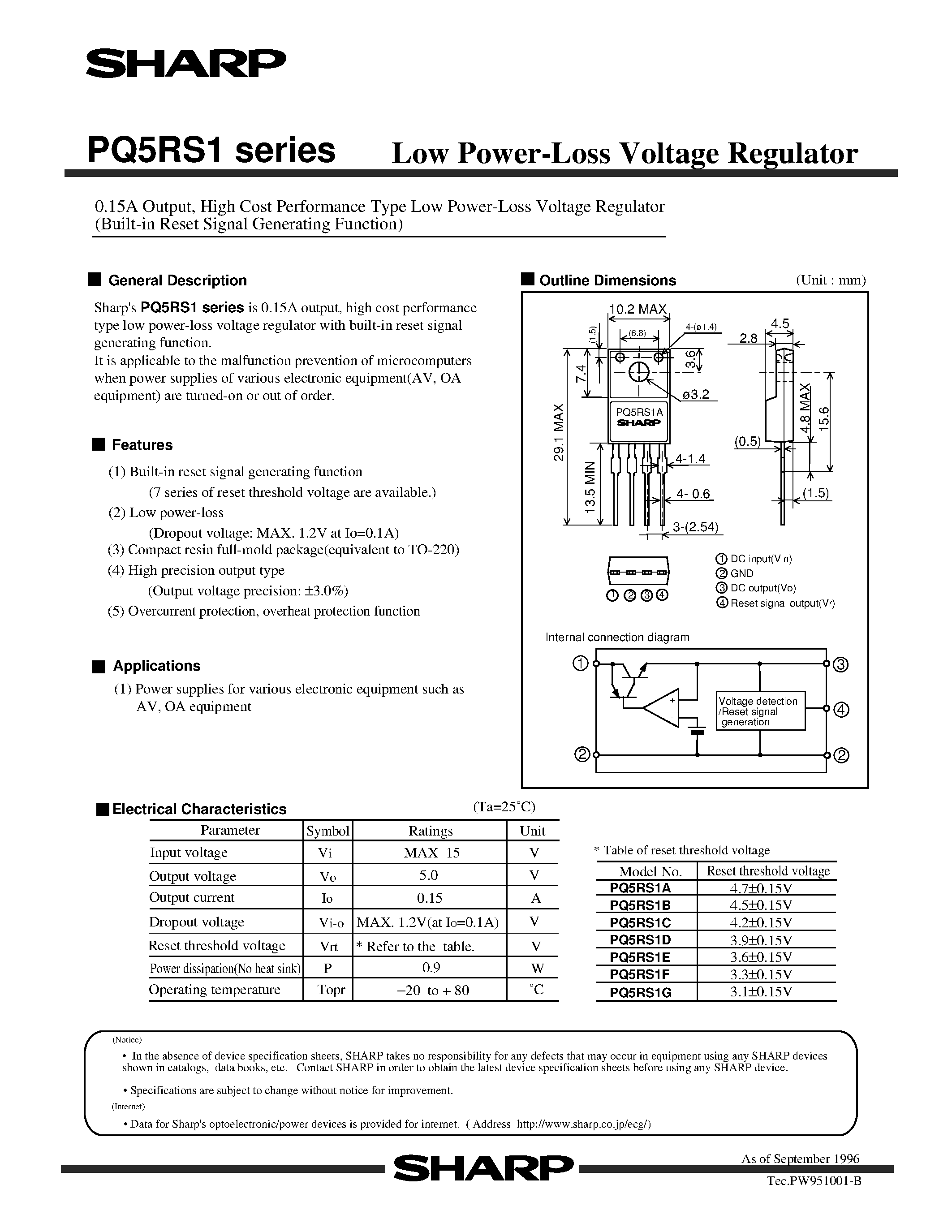 Datasheet PQ5RS1 - 0.15A Output / High Cost Performance Type Low Power-Loss Voltage Regulator page 1