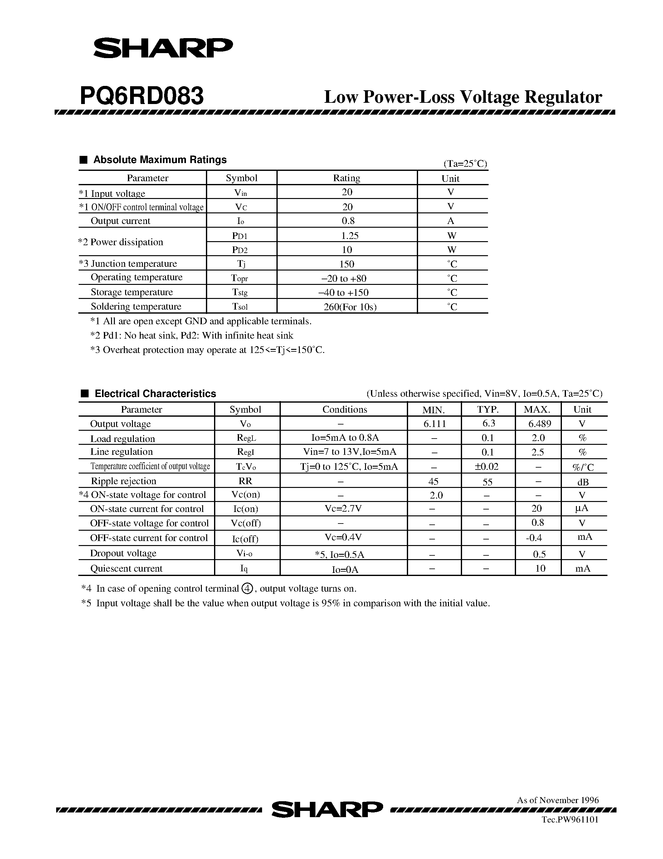 Datasheet PQ6RD083 - 0.8A OUTPUT LOW POWER LOSS VOLTAGE REGULATOR page 2