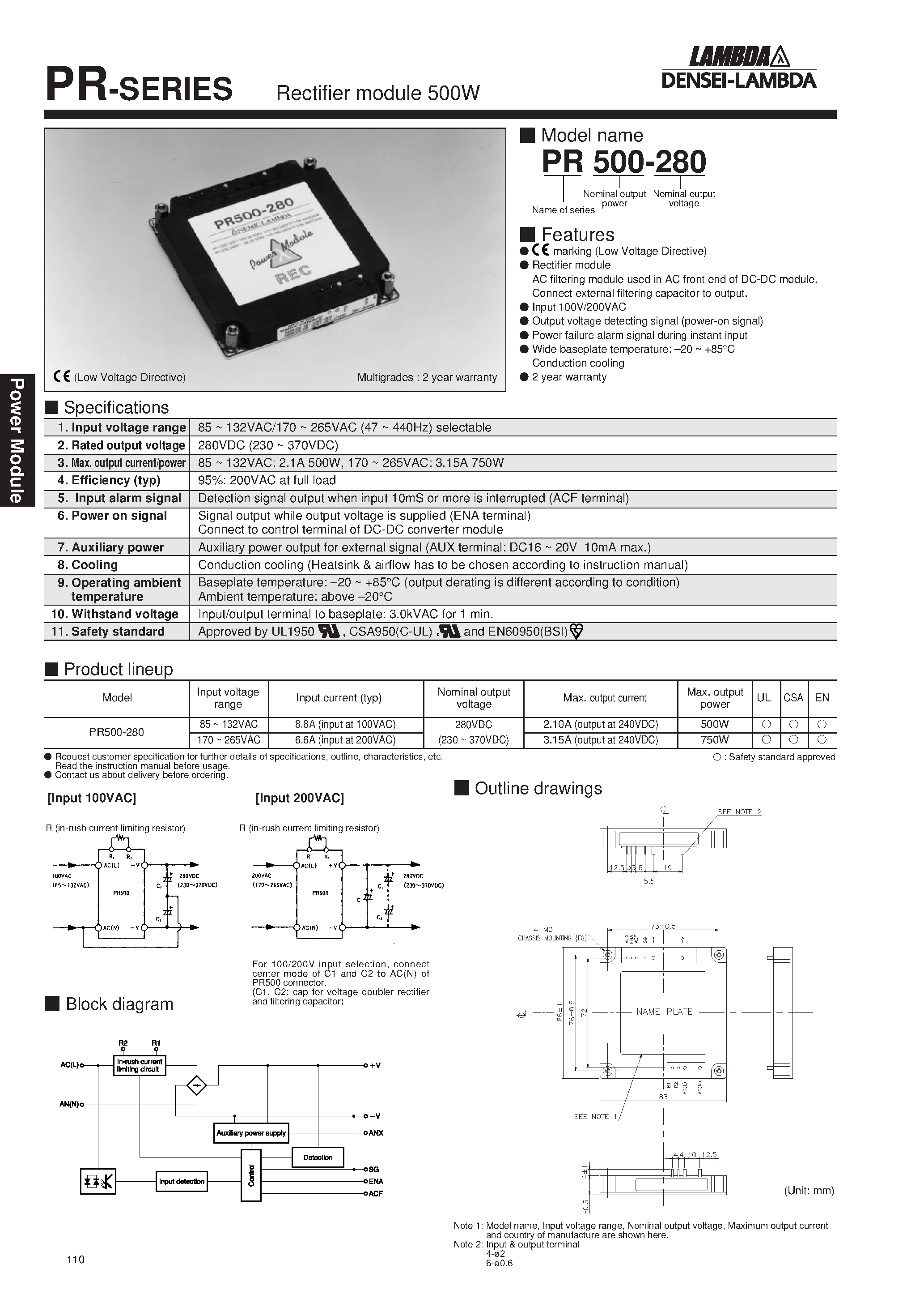 Даташит PR500 - Rectifier module 500W страница 1