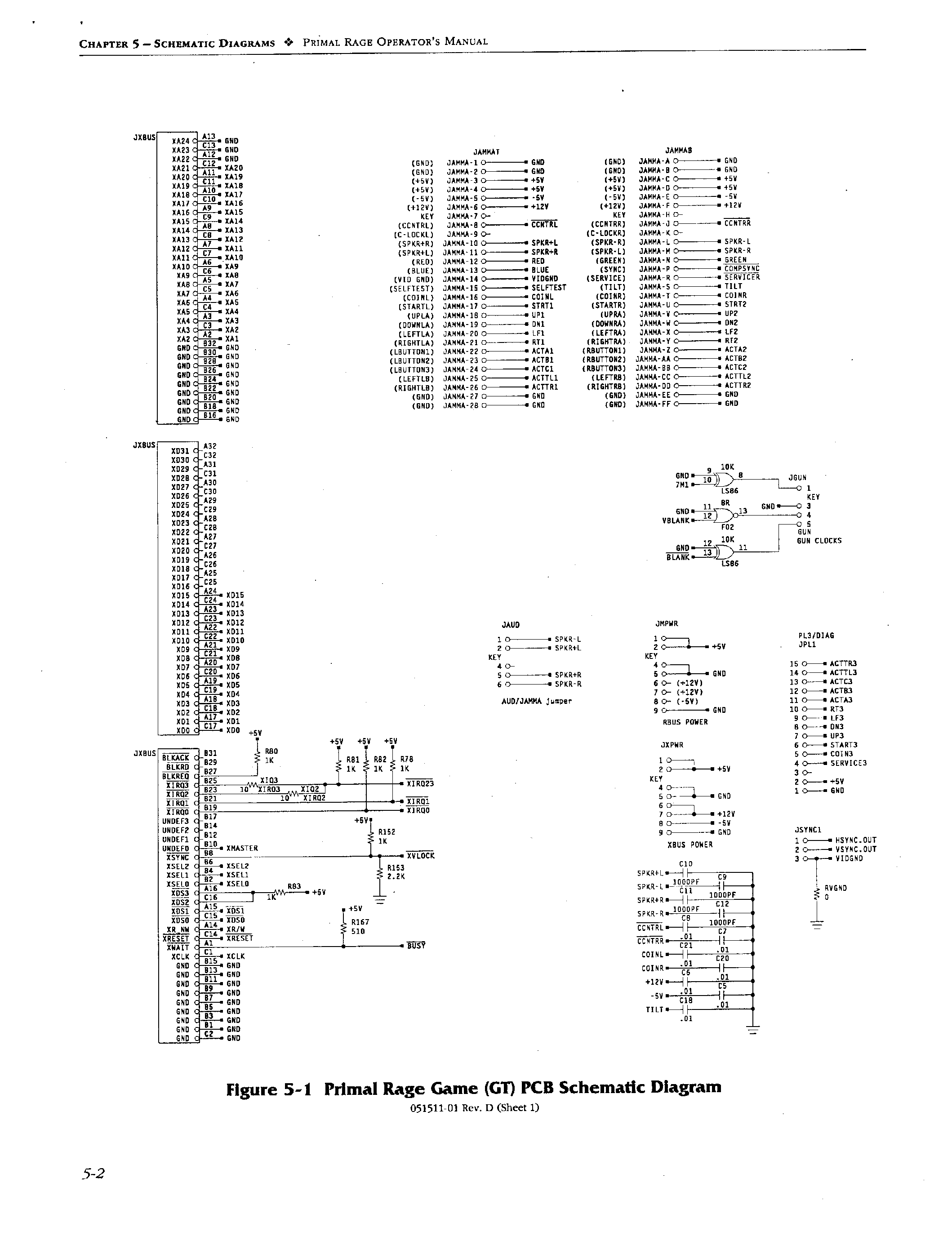Datasheet PRIMALRAGE-JAMMA - CHAPTER 5-SCHEMATIC DIAGRAMS page 1