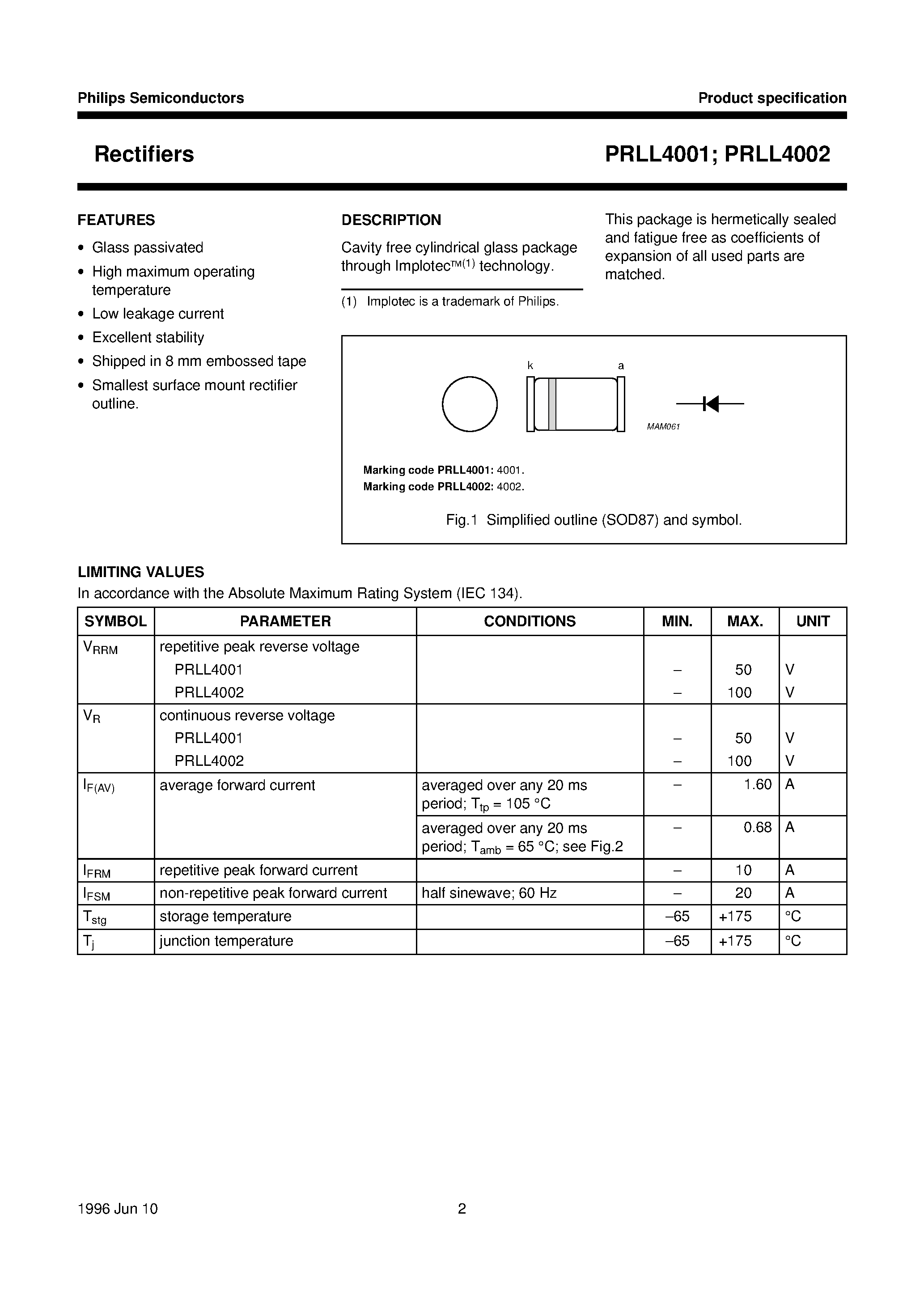 Datasheet PRLL4002 page 2 Datasheet PRLL4002 - Rectifiers page 2