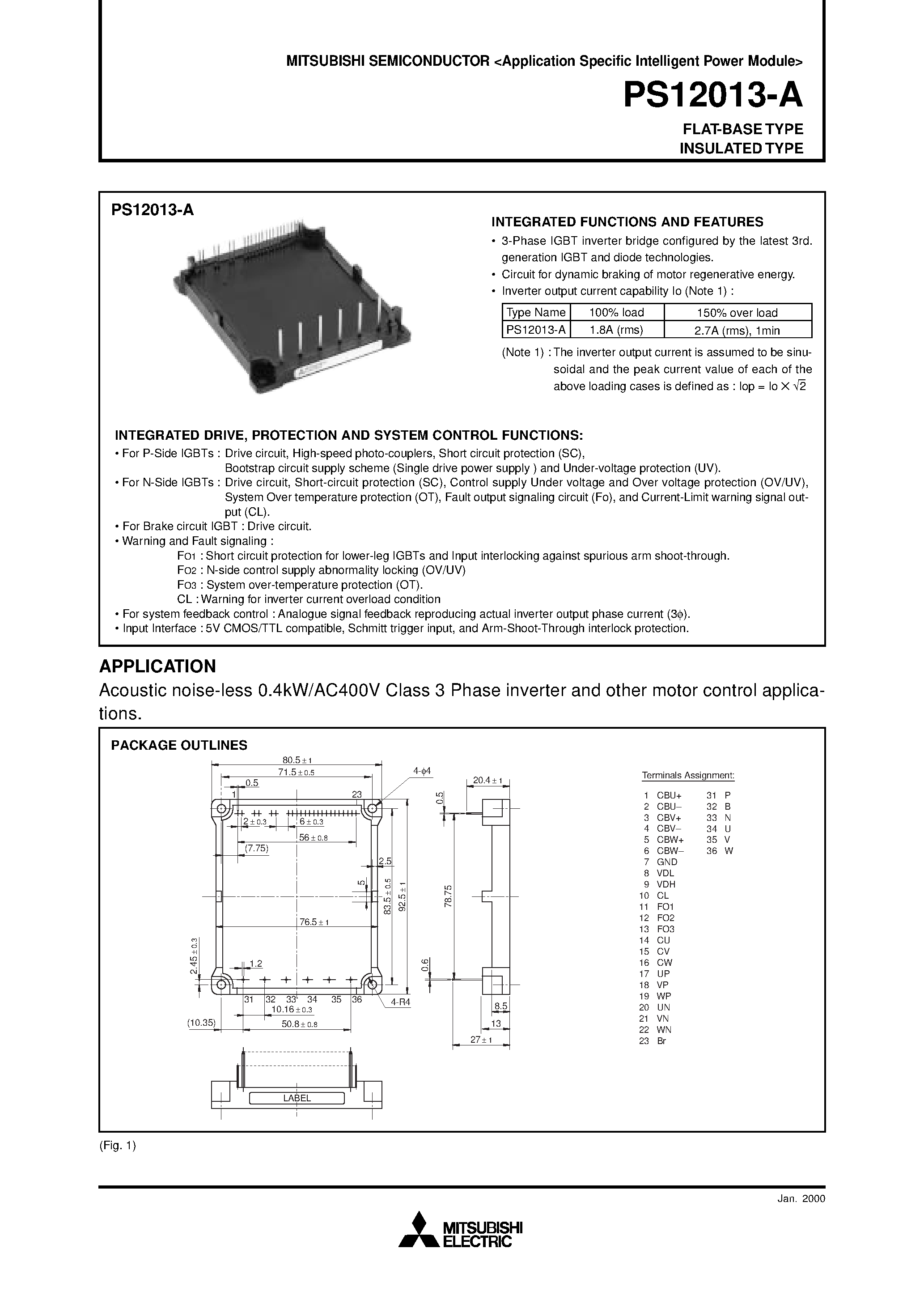 Datasheet PS12013-A - FLAT-BASE TYPE INSULATED TYPE page 1