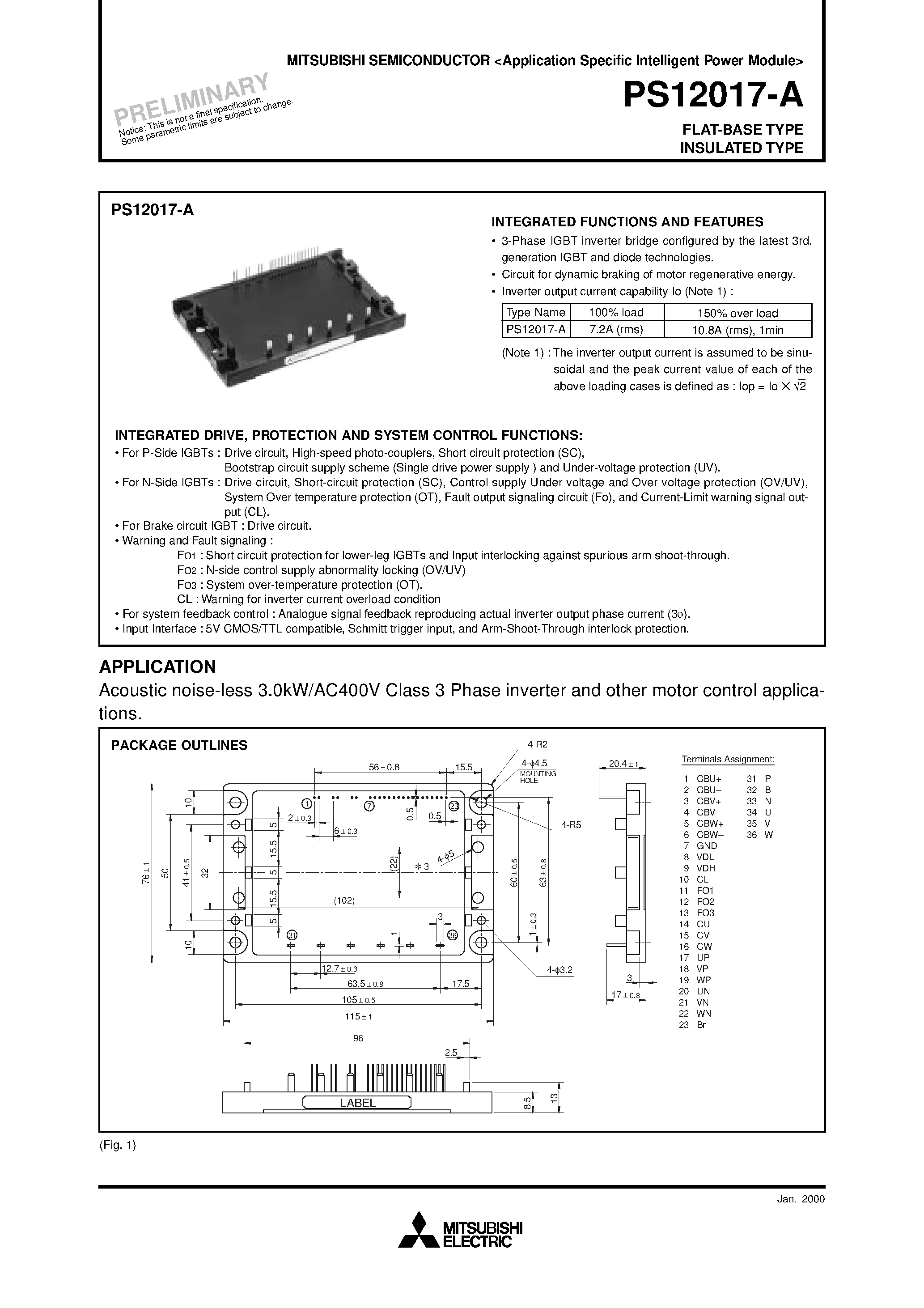 Datasheet PS12017-A - FLAT-BASE TYPE INSULATED TYPE page 1