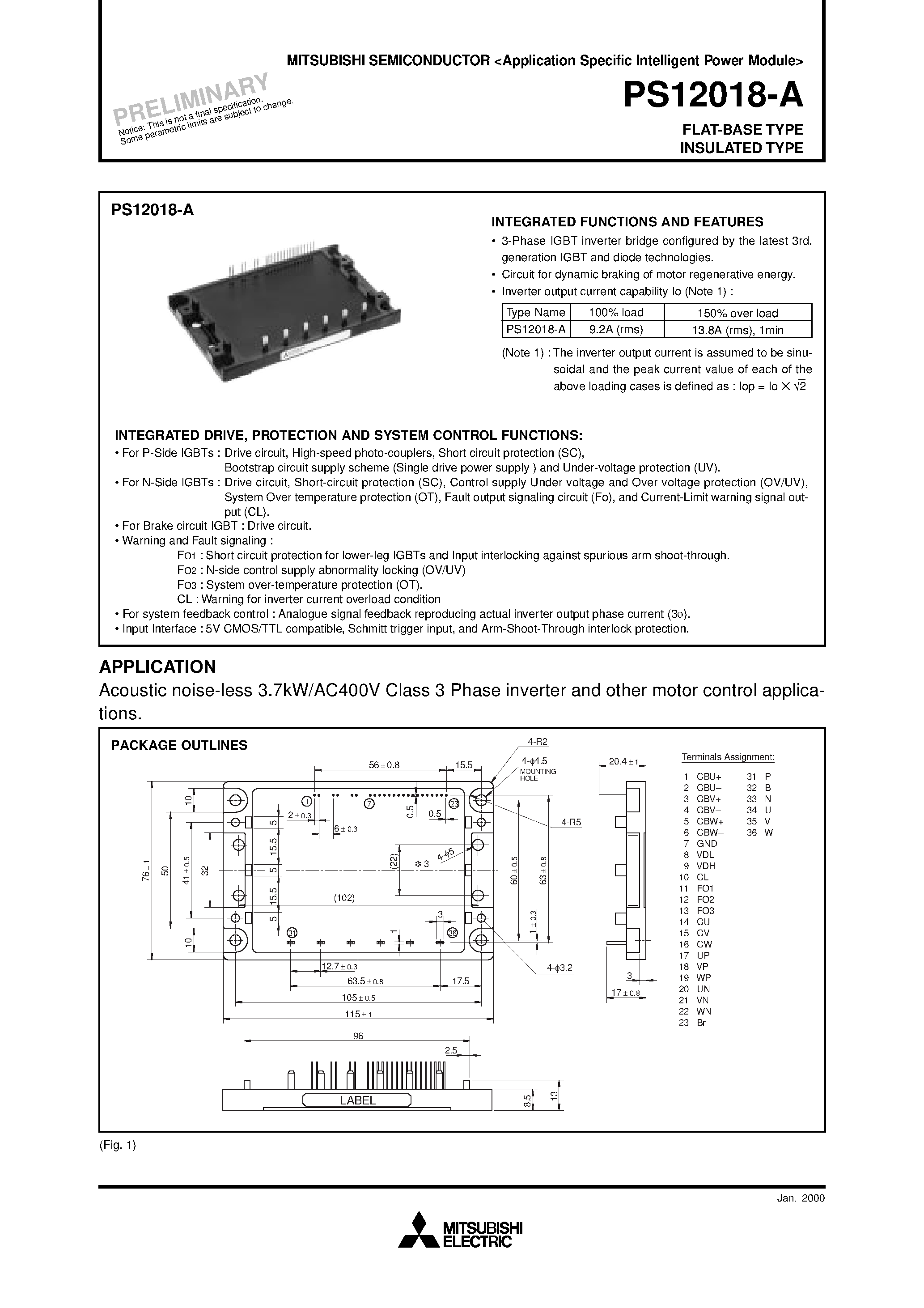 Datasheet PS12018-A - FLAT-BASE TYPE INSULATED TYPE page 1