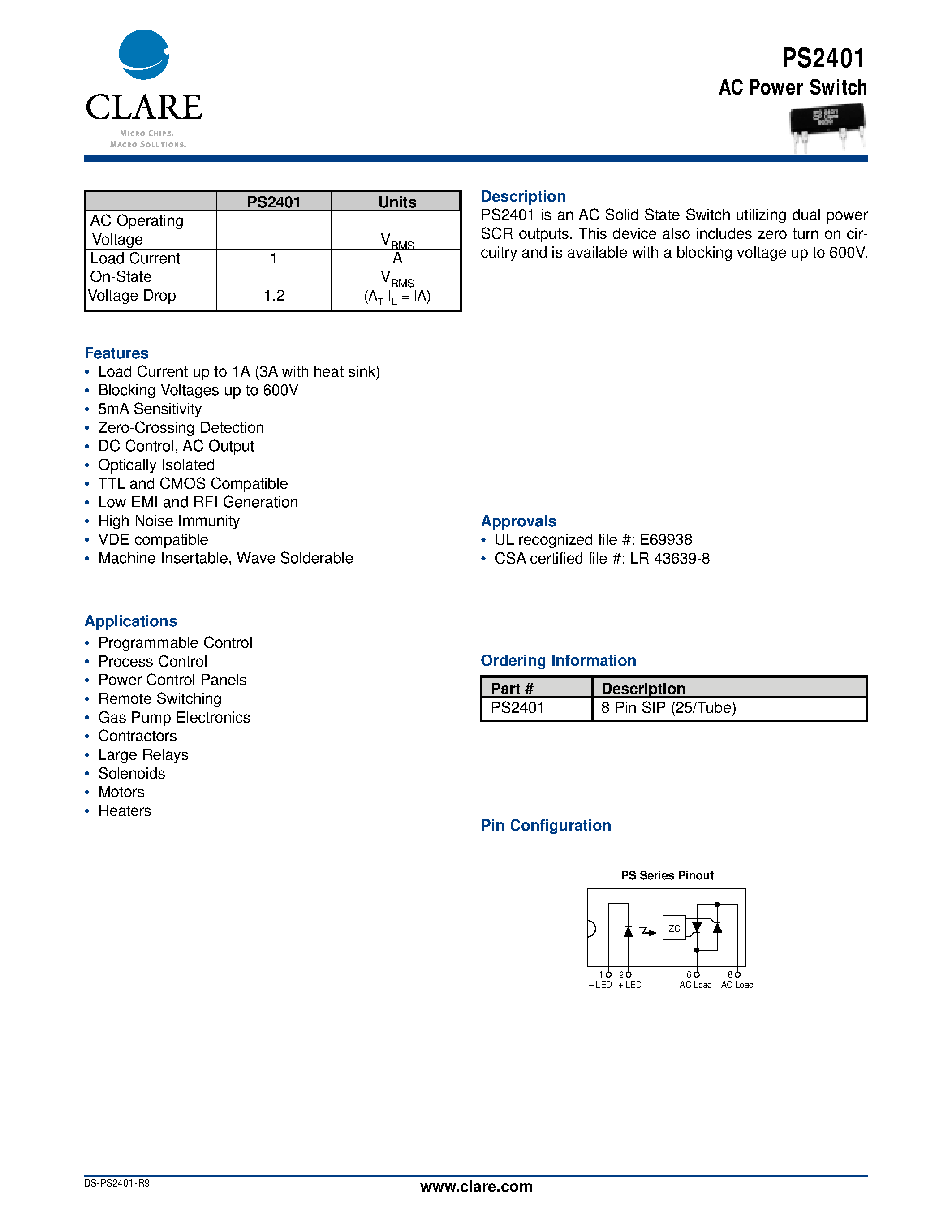 Datasheet PS2401 - AC Power Switch page 1