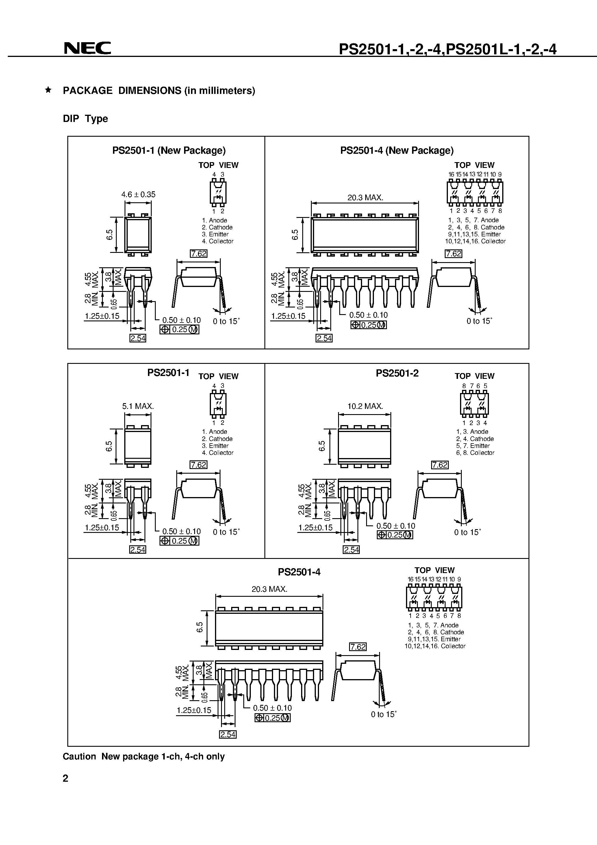 Datasheet PS2501L-4 - HIGH ISOLATION VOLTAGE SINGLE TRANSISTOR TYPE MULTI PHOTOCOUPLER SERIES page 2