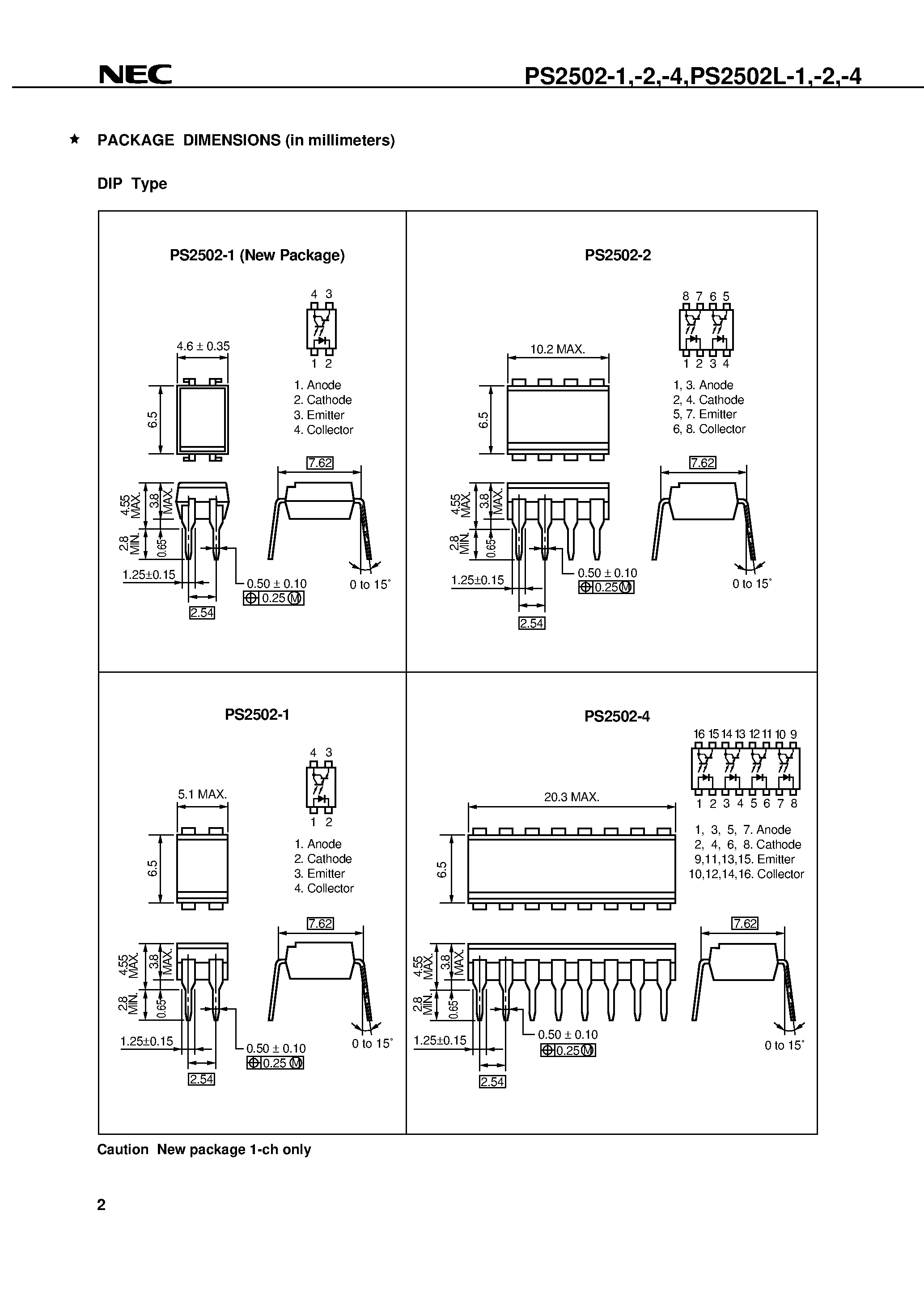 Datasheet PS2502L-4 - HIGH ISOLATION VOLTAGE DARLINGTON TRANSISTOR TYPE MULTI PHOTOCOUPLER SERIES page 2