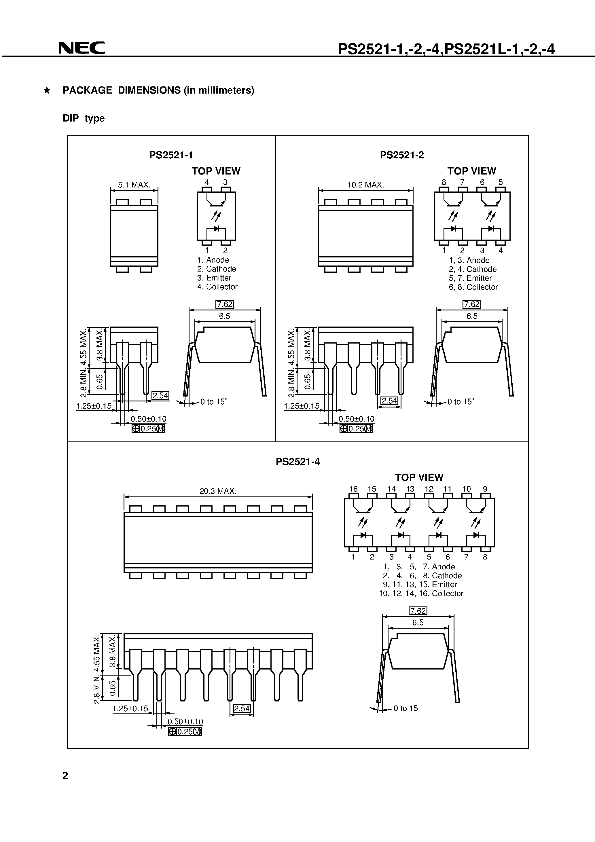 Datasheet PS2521L-4 - LARGE FORWARD INPUT TYPE HIGH ISOLATION VOLTAGE MULTI PHOTOCOUPLER SIRIES page 2