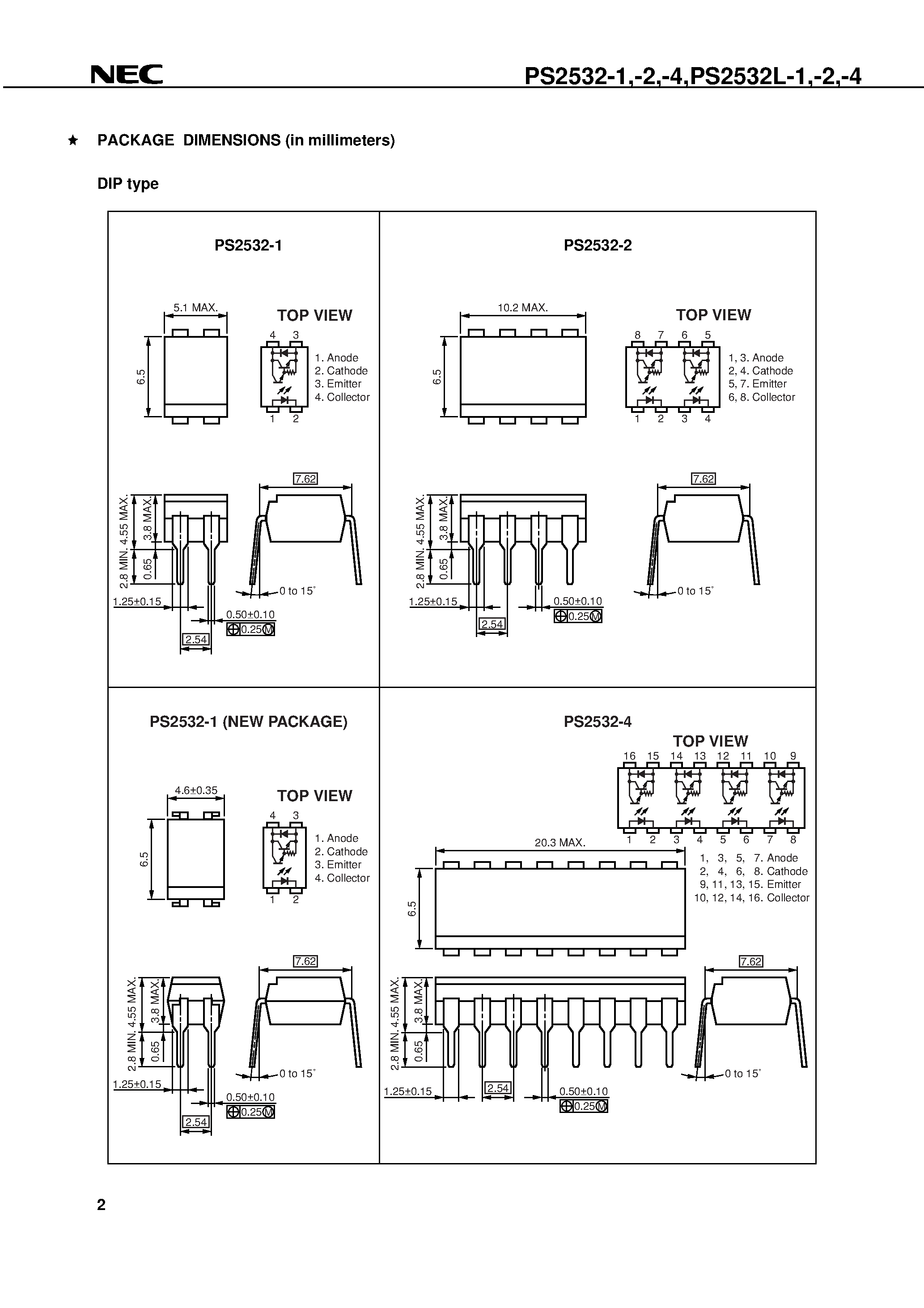 Даташит на микросхему PS2532-4-V страница 2 Даташит PS2532-4-V - HIGH COLLECTOR TO EMITTER VOLTATGE HIGH ISOLATION VOLTAGE MULTI PHOTOCOUPLER SIRIES страница 2