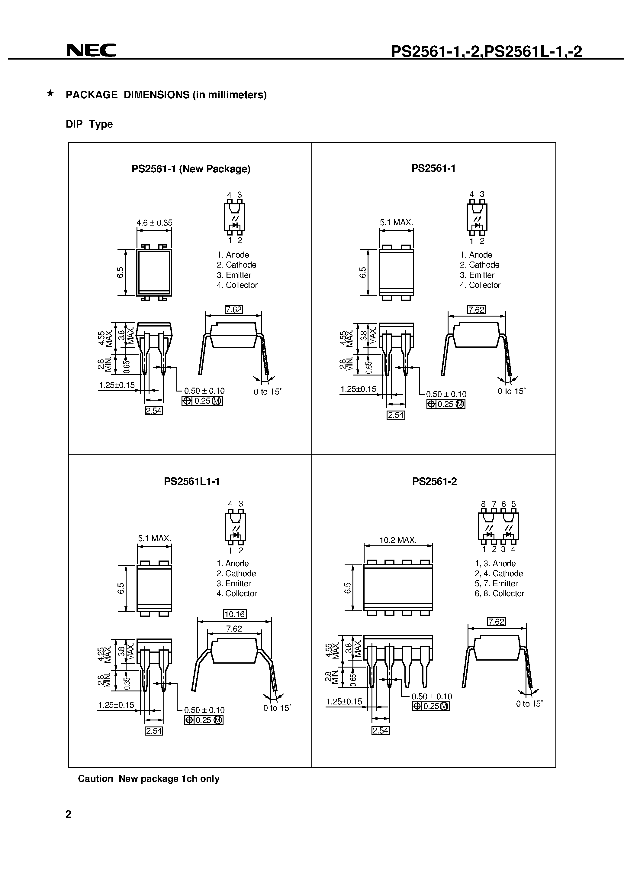 Даташит на микросхему PS2561-2-V страница 2 Даташит PS2561-2-V - HIGH ISOLATION VOLTAGE SINGLE TRANSISTOR TYPE MULTI PHOTOCOUPLER SERIES страница 2