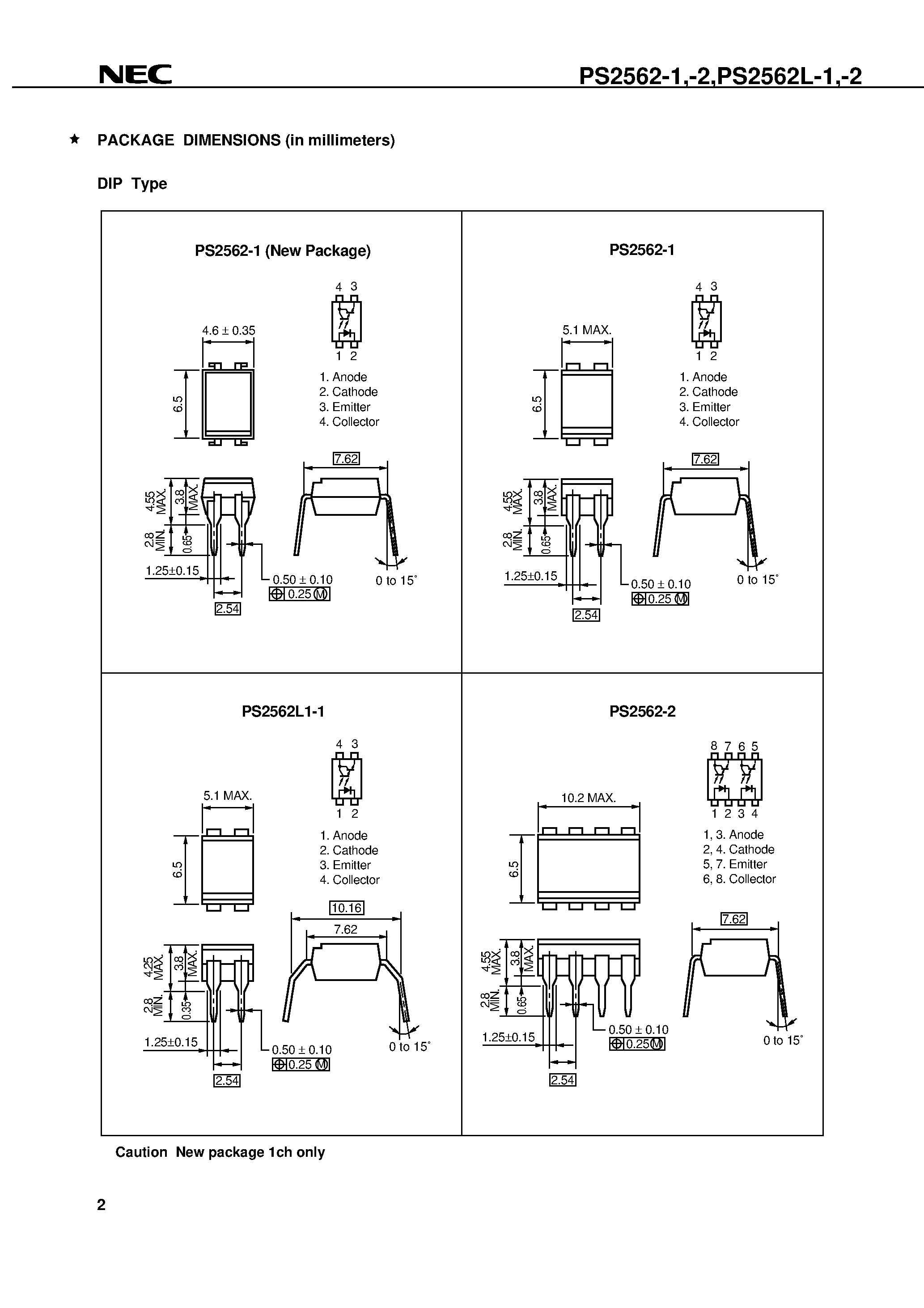Datasheet PS2562-1 - HIGH ISOLATION VOLTAGE DARLINGTON TRANSISTOR TYPE MULTI PHOTOCOUPLER SERIES page 2