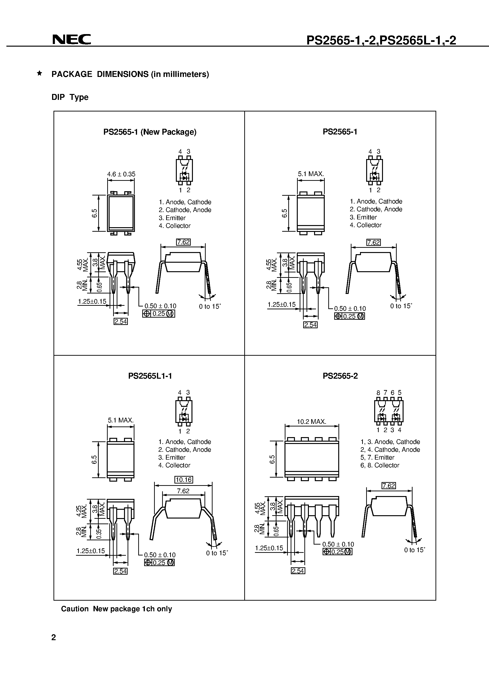 Datasheet PS2565L1-1 - HIGH ISOLATION VOLTAGE AC INPUT RESPONSE TYPE MULTI PHOTOCOUPLER SERIES page 2