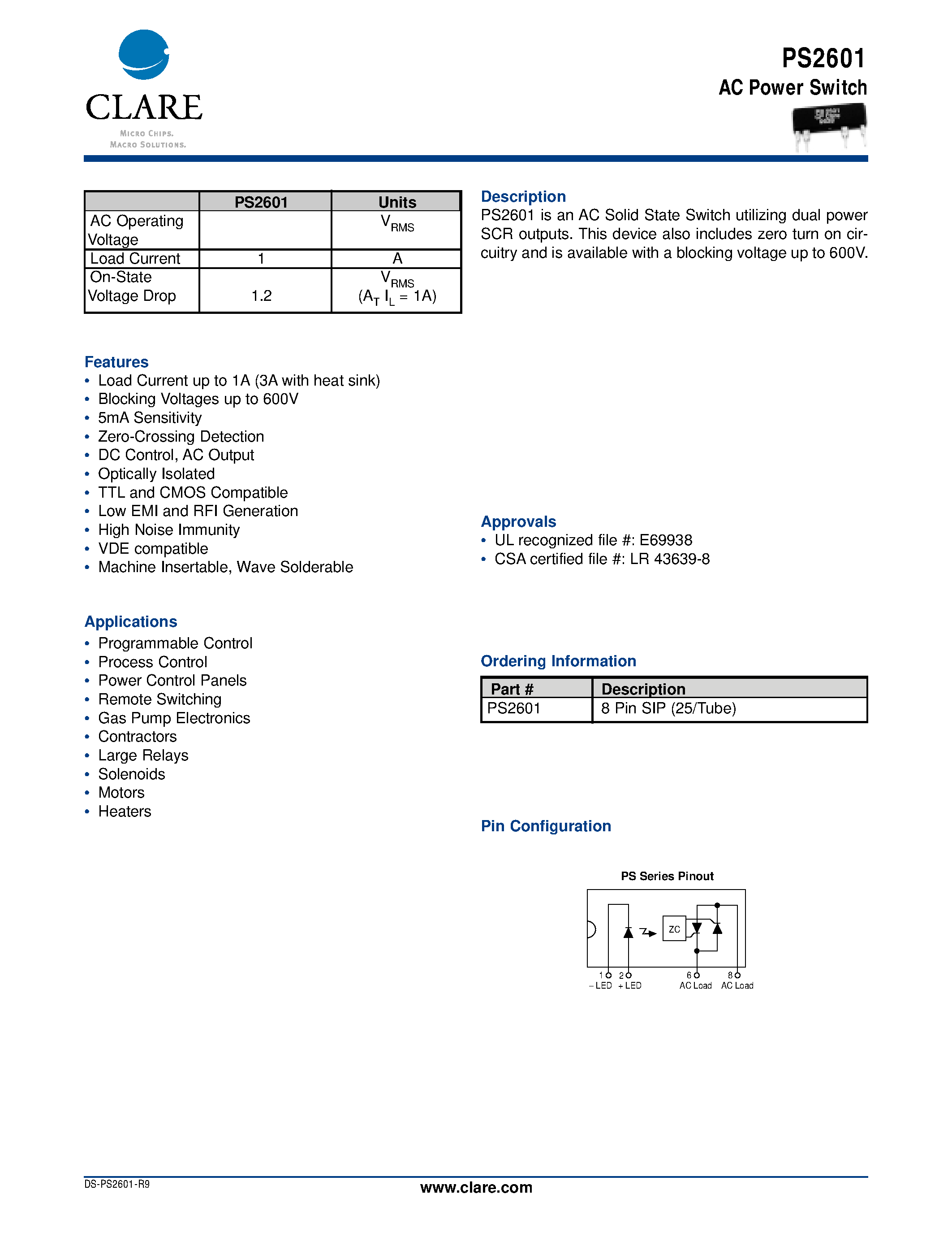 Datasheet PS2601 page 1 Datasheet PS2601 - AC Power Switch page 1