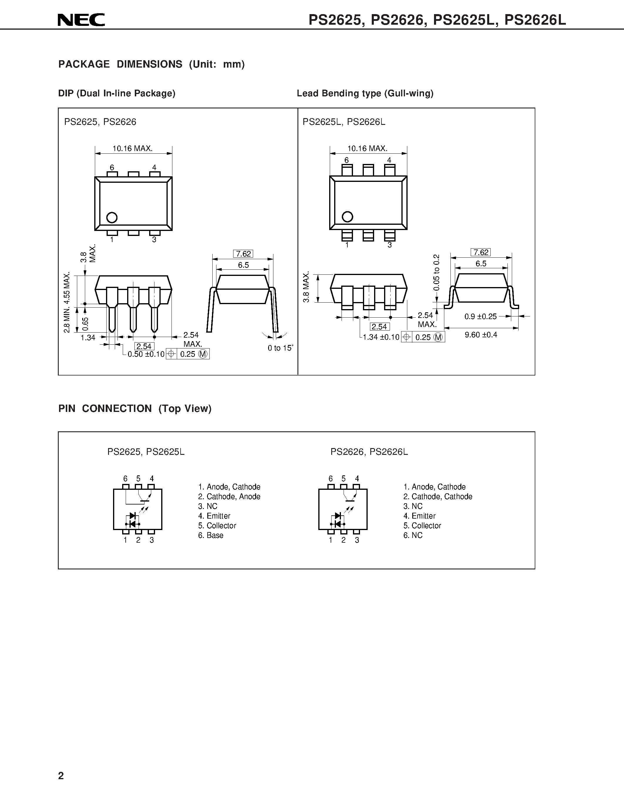 Datasheet PS2625 page 2 Datasheet PS2625 - HIGH ISOLATION VOLTAGE AC INPUT LARGE FORWARD AC INPUT TYPE 6 PIN PHOTOCOUPLER page 2