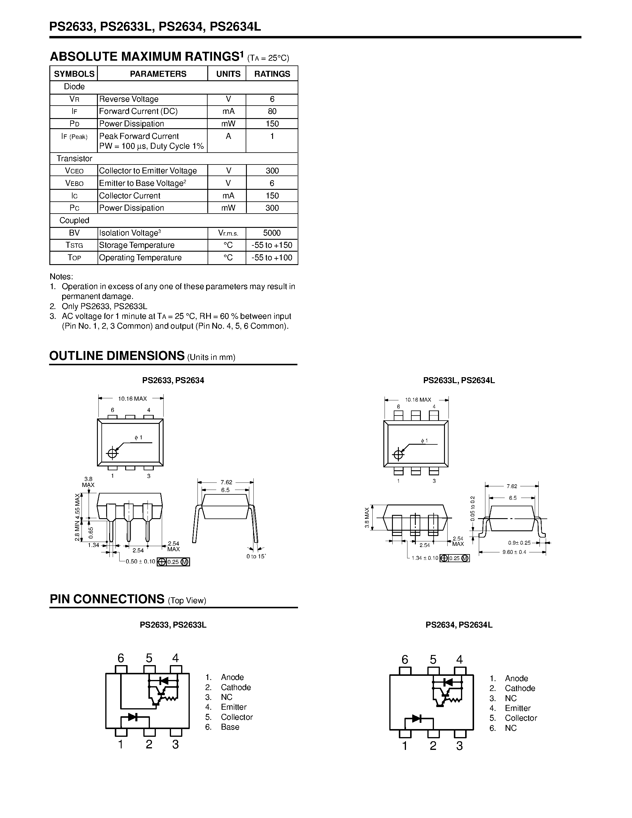 Datasheet PS2633 - HIGH ISOLATION VOLTAGE HIGH COLLECTOR TO EMITTER VOLTAGE DARLINGTON TYPE 6 PIN OPTOCOUPLER page 2