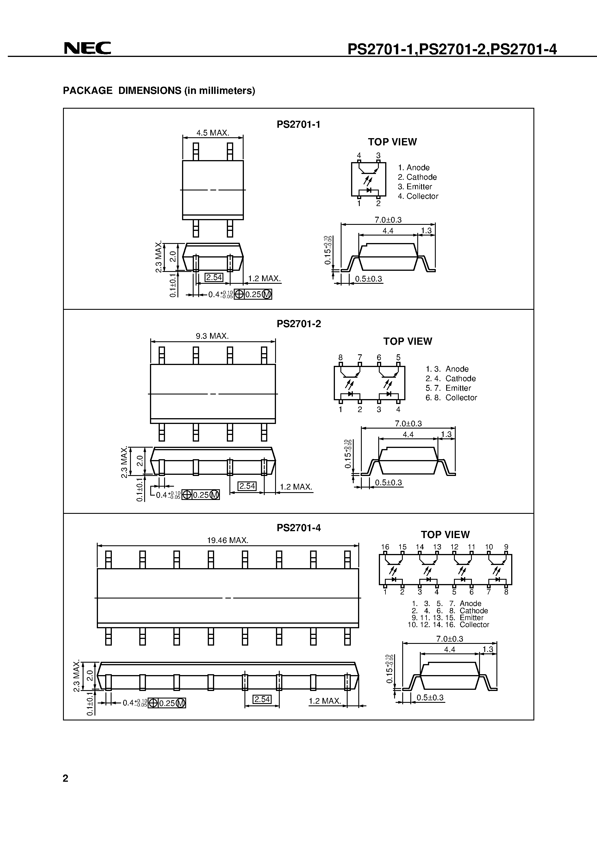 Datasheet PS2701-2 page 2 Datasheet PS2701-2 - HIGH ISOLATION VOLTAGE SOP MULTI PHOTOCOUPLER page 2