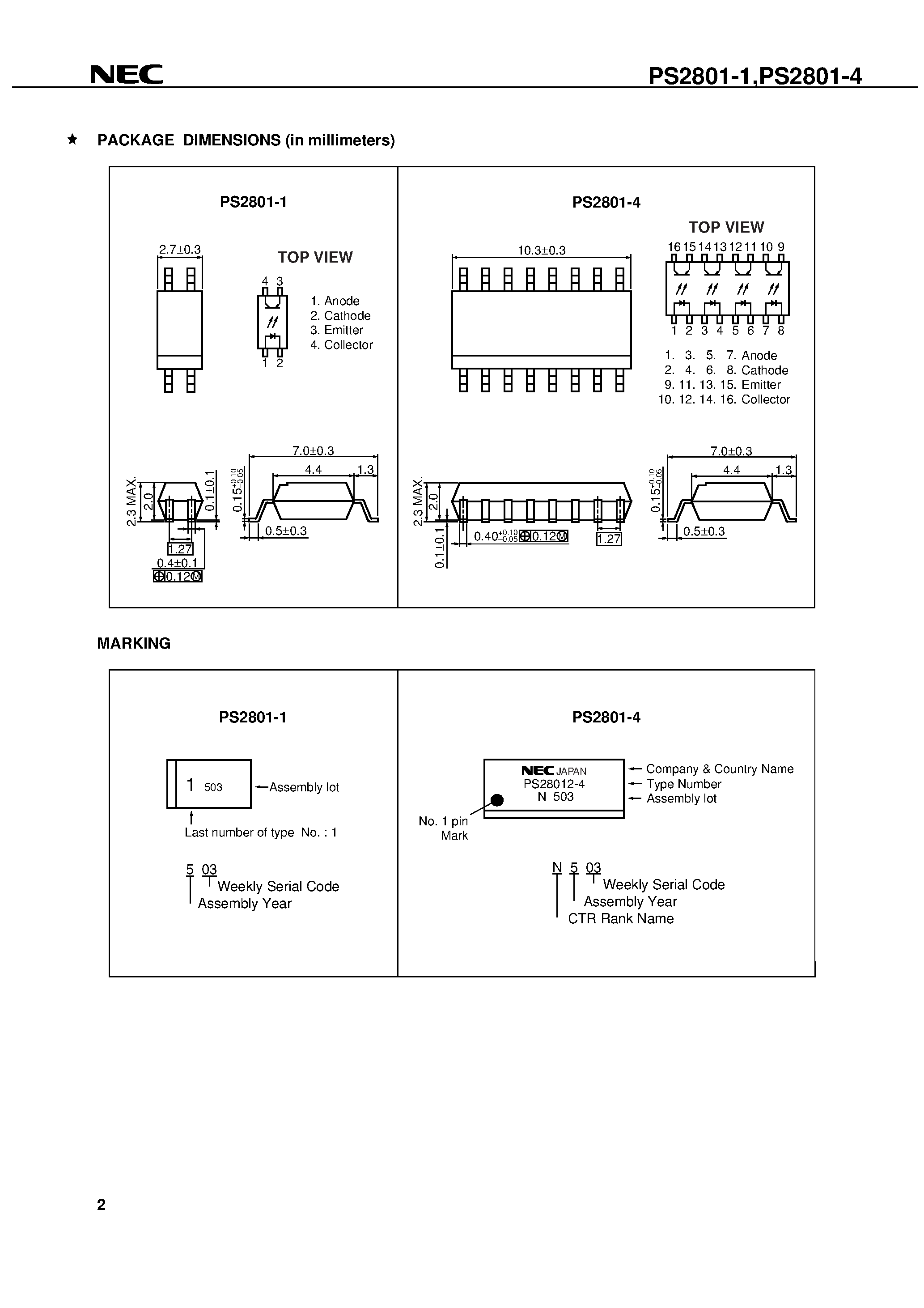 Даташит PS2801-1-F3 - HIGH ISOLATION VOLTAGE SOP PHOTOCOUPLER страница 2