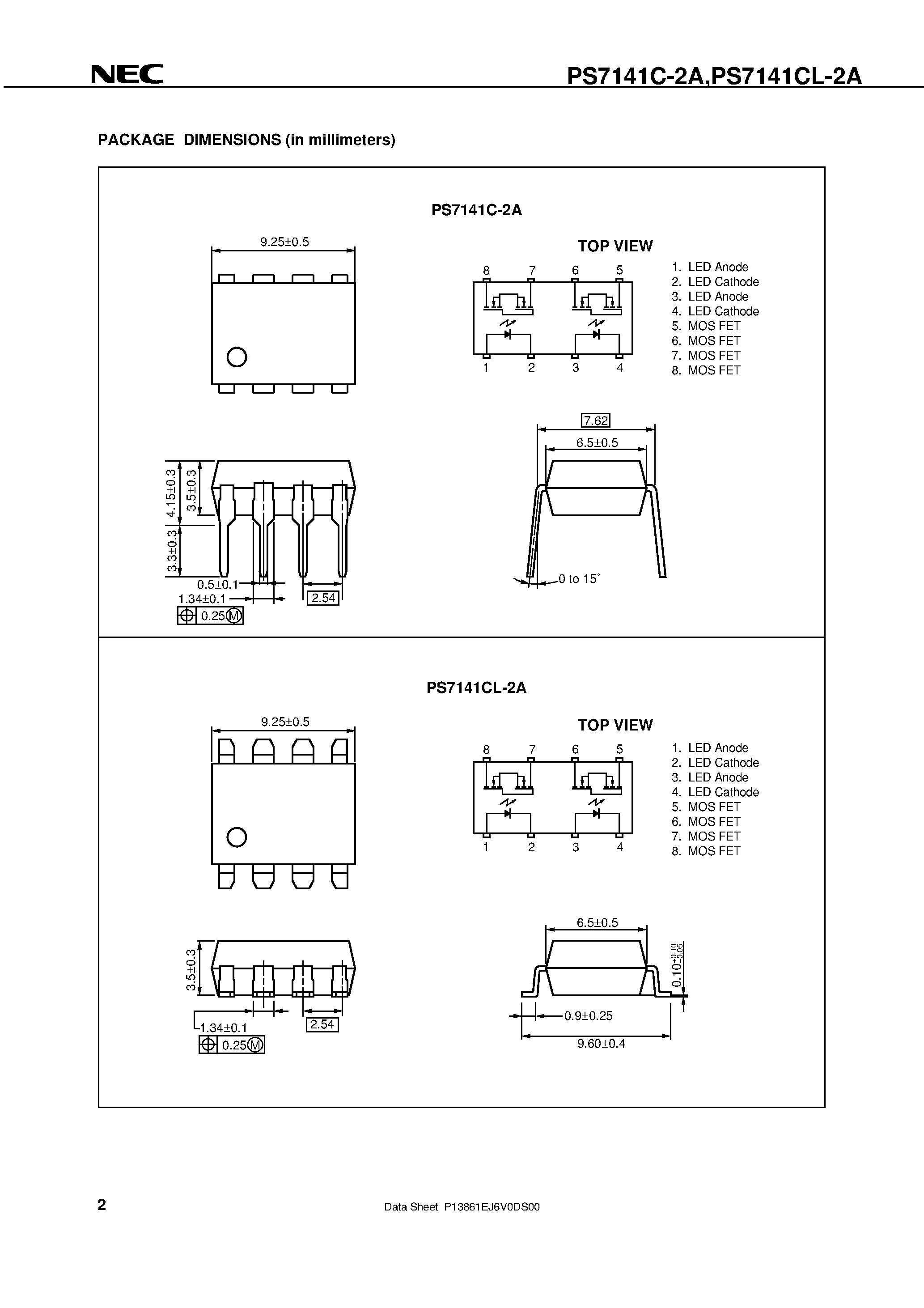 Datasheet PS7141-1B page 2 Datasheet PS7141-1B - 8-PIN DIP / 200 mA TYP. CURRENT LIMIT TYPE 2-ch Optical Coupled MOS FET page 2