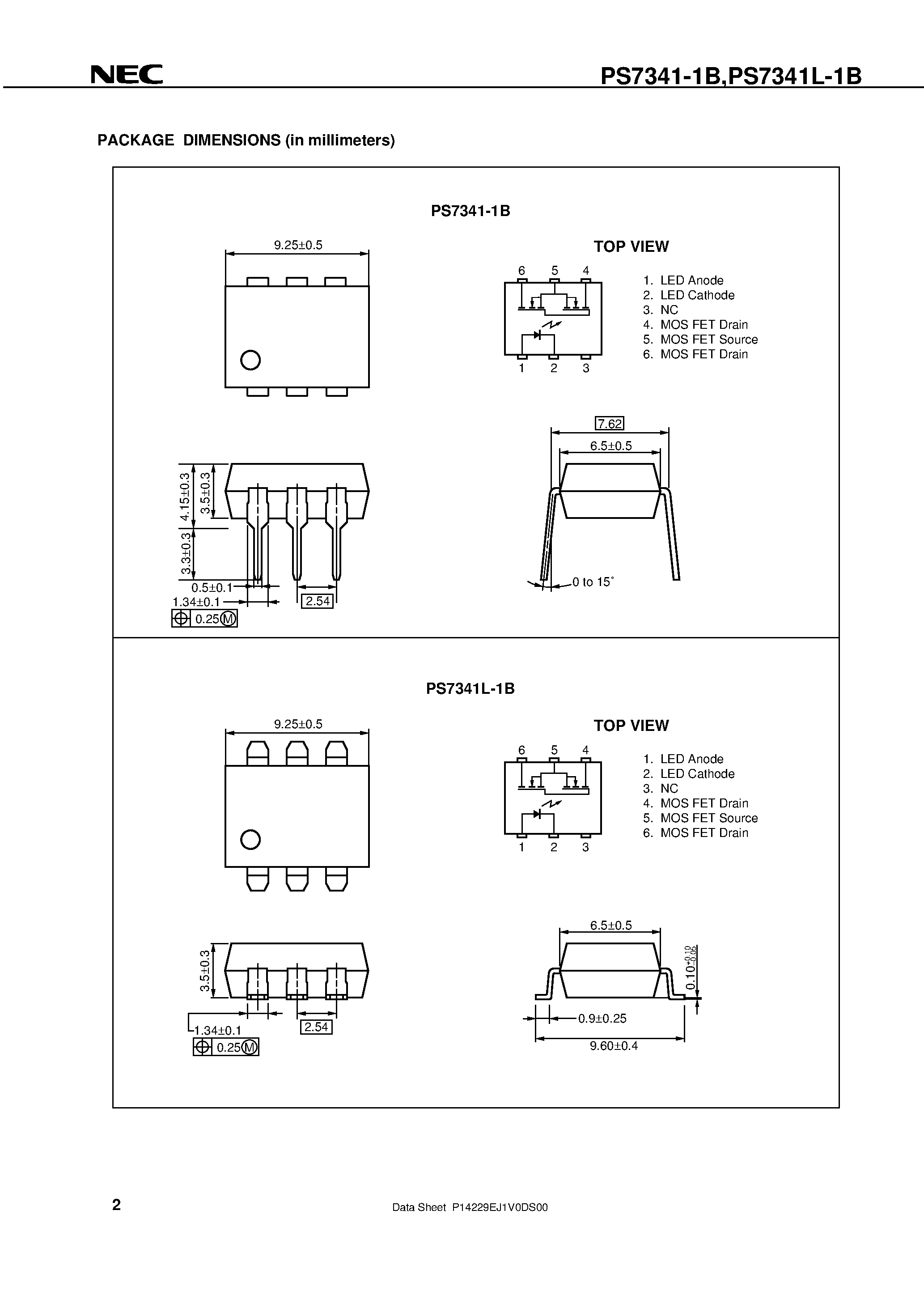 Datasheet PS7341 - HIGH ISOLATION VOLTAGE 6-PIN DIP OCMOS FET 1-ch OCMOS FET page 2