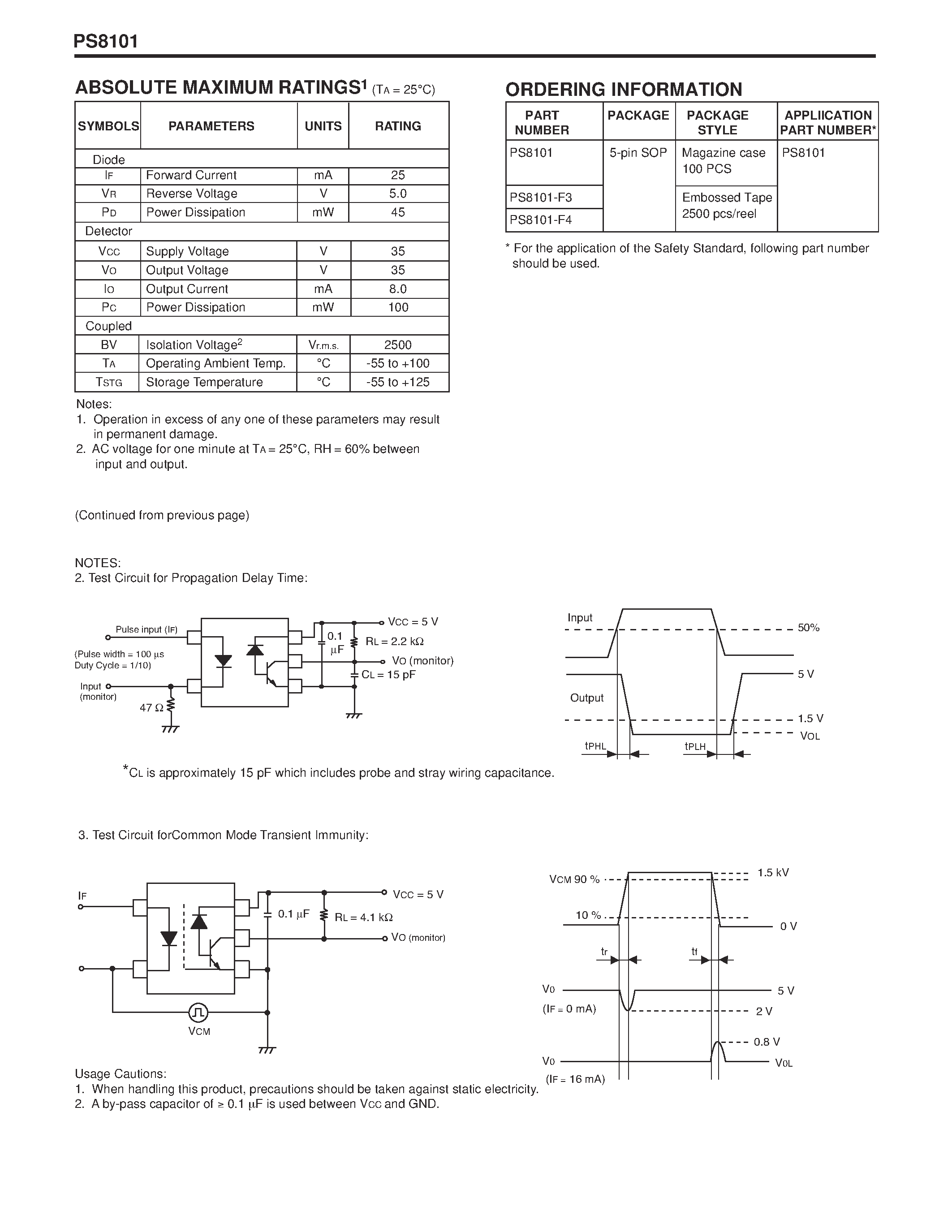 Datasheet PS8101-F4 - NECs HIGH NOISE REDUCTION HIGH SPEED ANALOG OUTPUT 5 PIN SOP OPTOCOUPLER page 2
