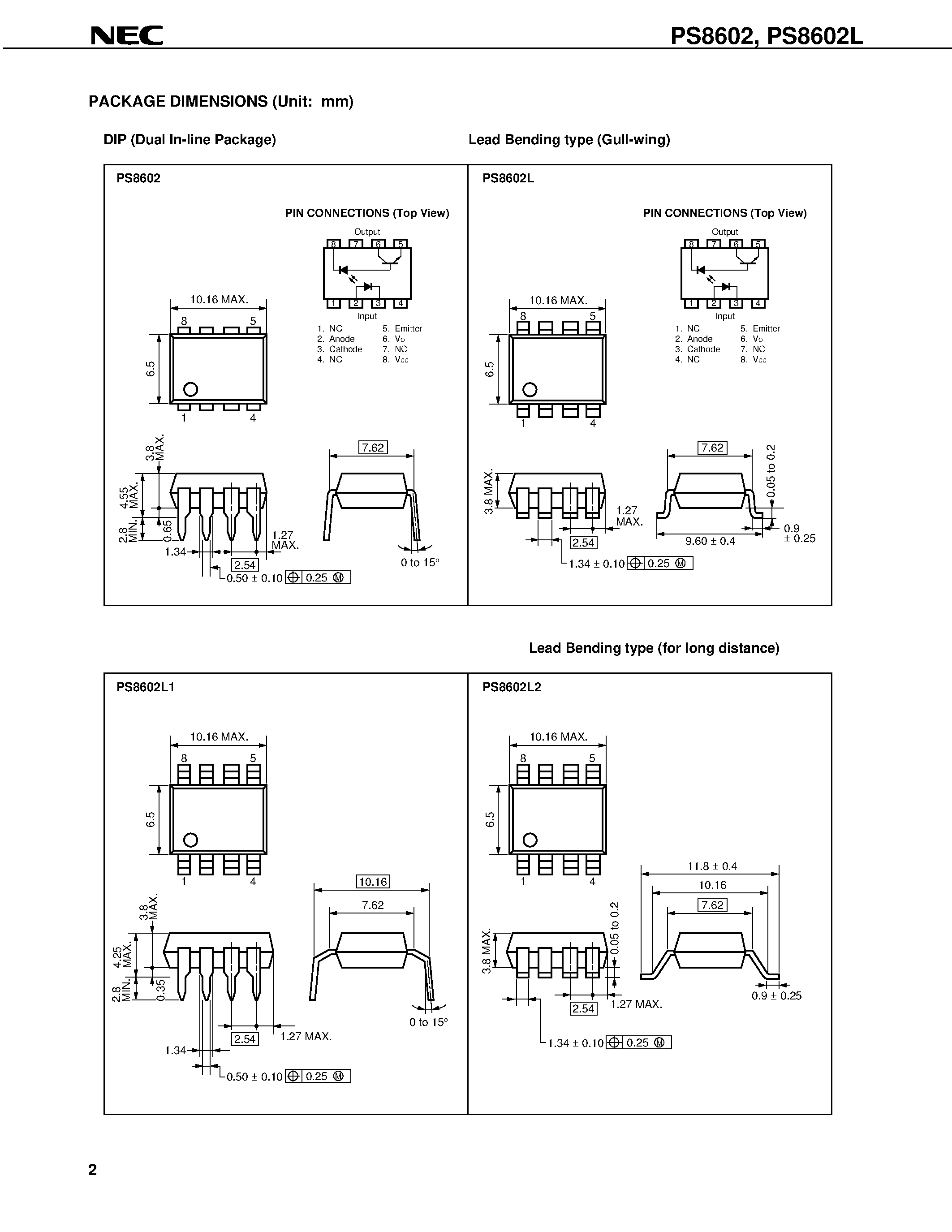 Datasheet PS8602L1 page 2 Datasheet PS8602L1 - HIGH NOISE REDUCTION HIGH SPEED ANALOG OUTPUT TYPE 8 PIN PHOTOCOUPLER page 2
