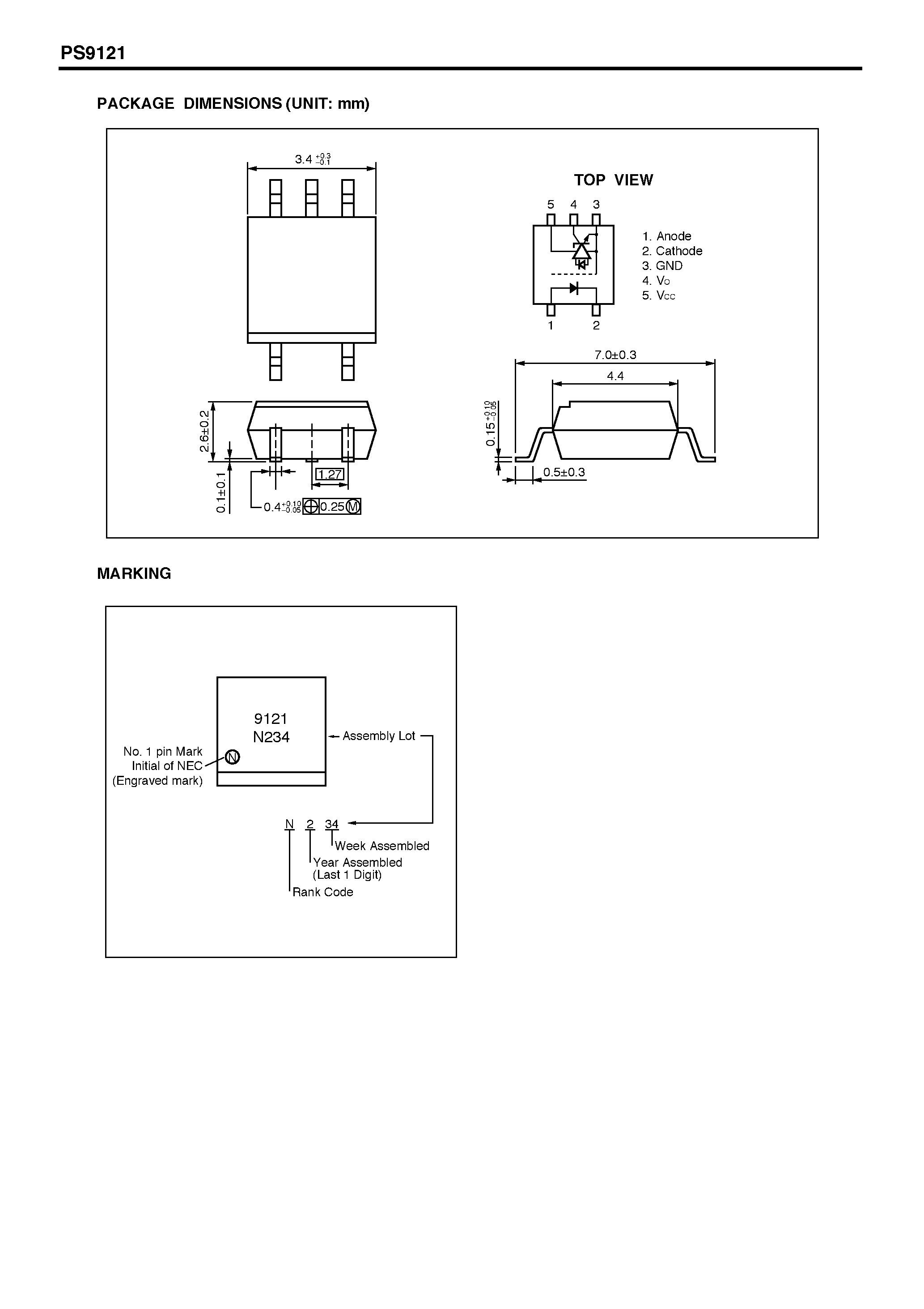 Datasheet PS9121 page 2 Datasheet PS9121 - HIGH CMR / 10 Mbps OPEN COLLECTOR OUTPUT TYPE 5-PIN SOP 3.3V HIGH-SPEED PHOTOCOUPLER page 2